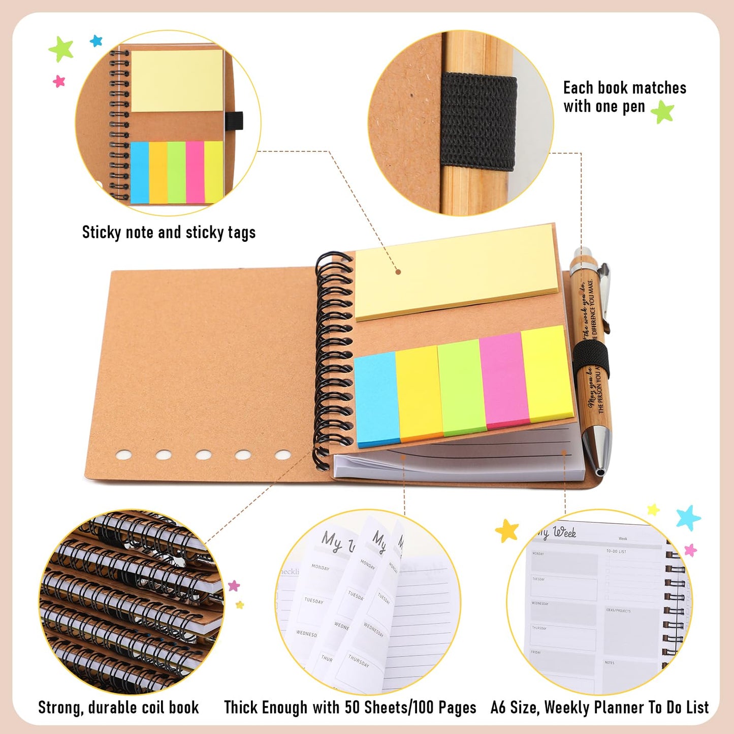 Tellingyou 20 Set Employee Appreciation Gift Bulk Inspirational Spiral Notebook with Motivational Pen Sticky Note End of Year Thank You Gift for Teacher Nurses Volunteer Birthday Graduate Party Favor