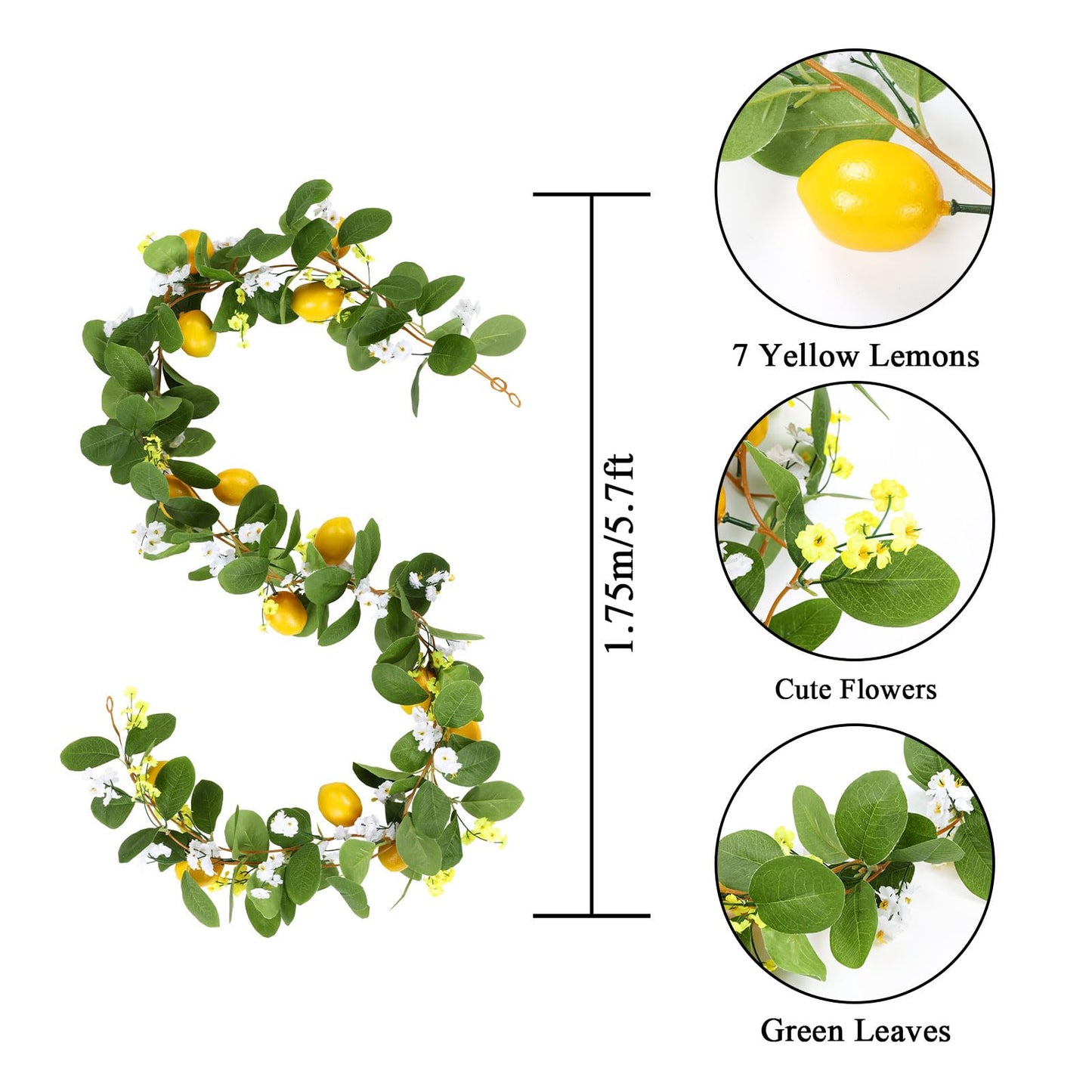 U'Artlines 2Pcs Total 11 Ft Artificial Lemon Garland Spring Summer Faux Fruit Vine Garlands with Greenery for Door Wall Mantle Wedding Party Table Decorations