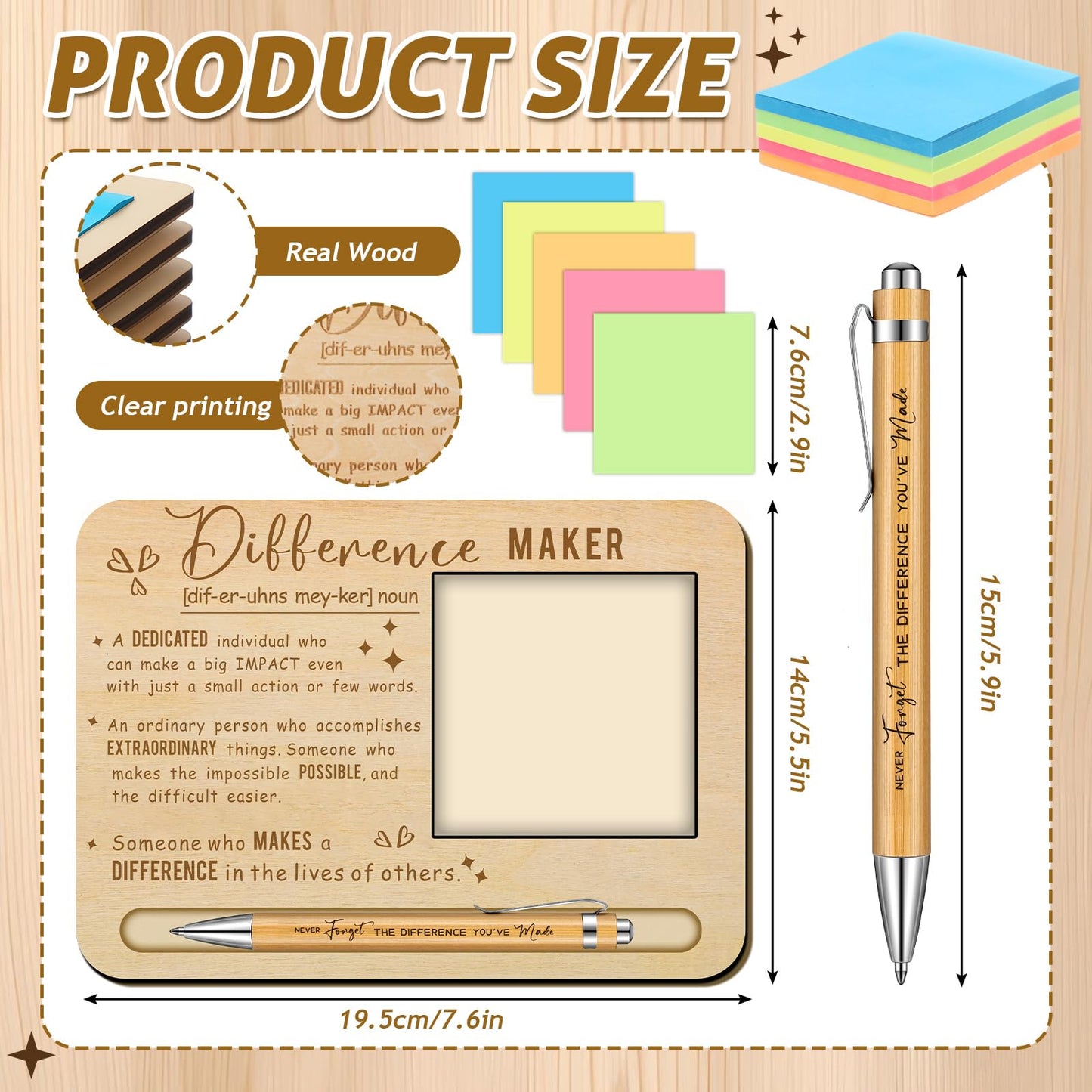 Kosiz 10 Set Difference Maker Appreciation Gifts Bulk for Employee Coworkers Wooden Inspirational Sticky Note Holder Set Thank You Appreciation Gifts for Team Staff Teachers Boss Nurse