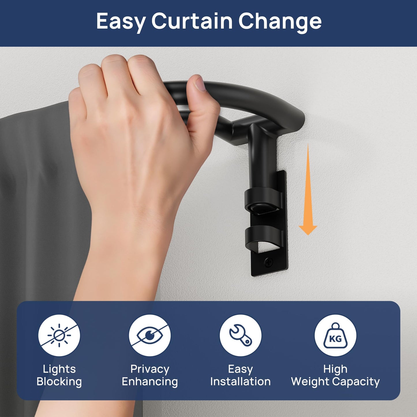 ENJOYBASICS Double Curtain Rod，Blackout Wrap-Around Curtain Rods for Windows 48 to 84 Inch，Adjustable from 32 to 86 Inch for Room Darkening Curtains, Matte Black