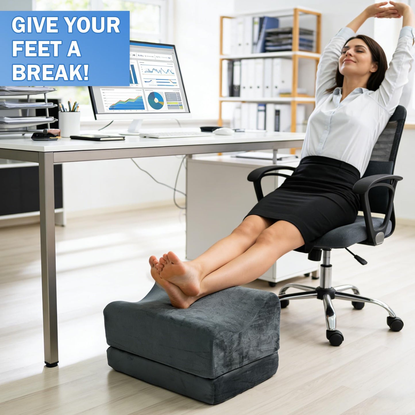 Setguopal Foot Rest for Under Desk, Adjustable Height Ergonomic Footstool for Office Chair and Gaming Chair, Supports Feet and Legs to Relieve Back Hip Fatigue, Anti-Slip Bottom