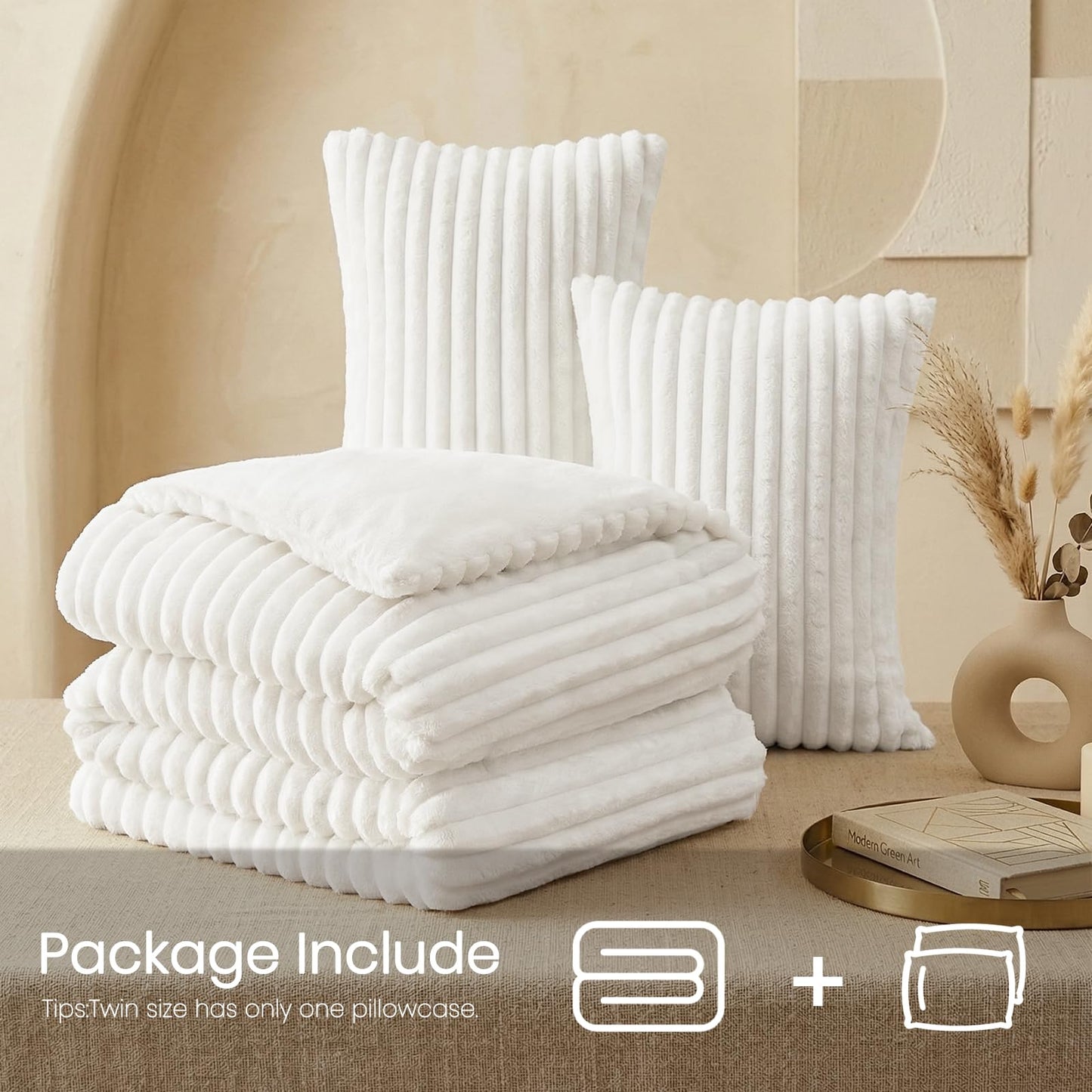 Quataly Marshmallow Queen Fleece Comforter Set White Faux Fur Fluffy Comforter Set Luxury Bedding Set Soft Plush Fuzzy Warm Bed Set All Season 3 Pieces (1 Shaggy Comforter, 2 Pillowcases)
