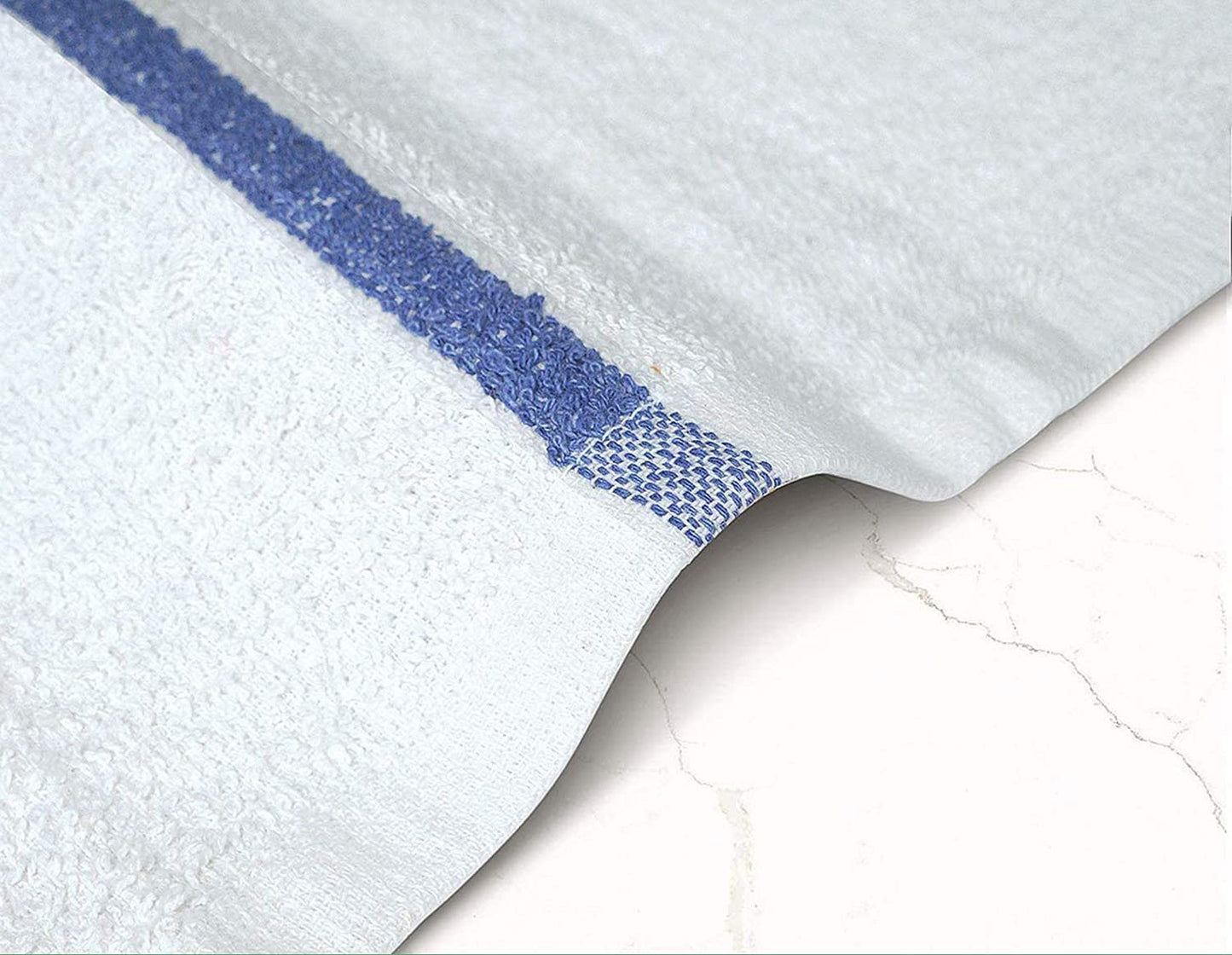 STF Linen Bar Mops Blue Stripe Pack of 60 Kitchen Towels 16x19 Multi-Purpose for Home, Restaurant and Cleaning White Absorbent Washcloth Dishcloths Sets, Reusable Dish, Cloths Rags