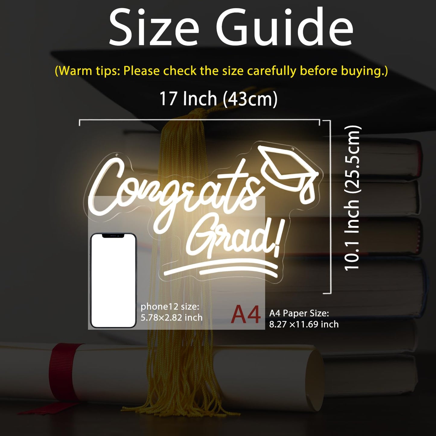 Congrats Grad Neon Sign, LED Neon Light for Graduation Party Decoration, Congrats Grad Sign, Congrats Led Sign for Class of 2026 Graduation Decorations Room Dorm Backdrop Celebration Gifts 17"×10.1"