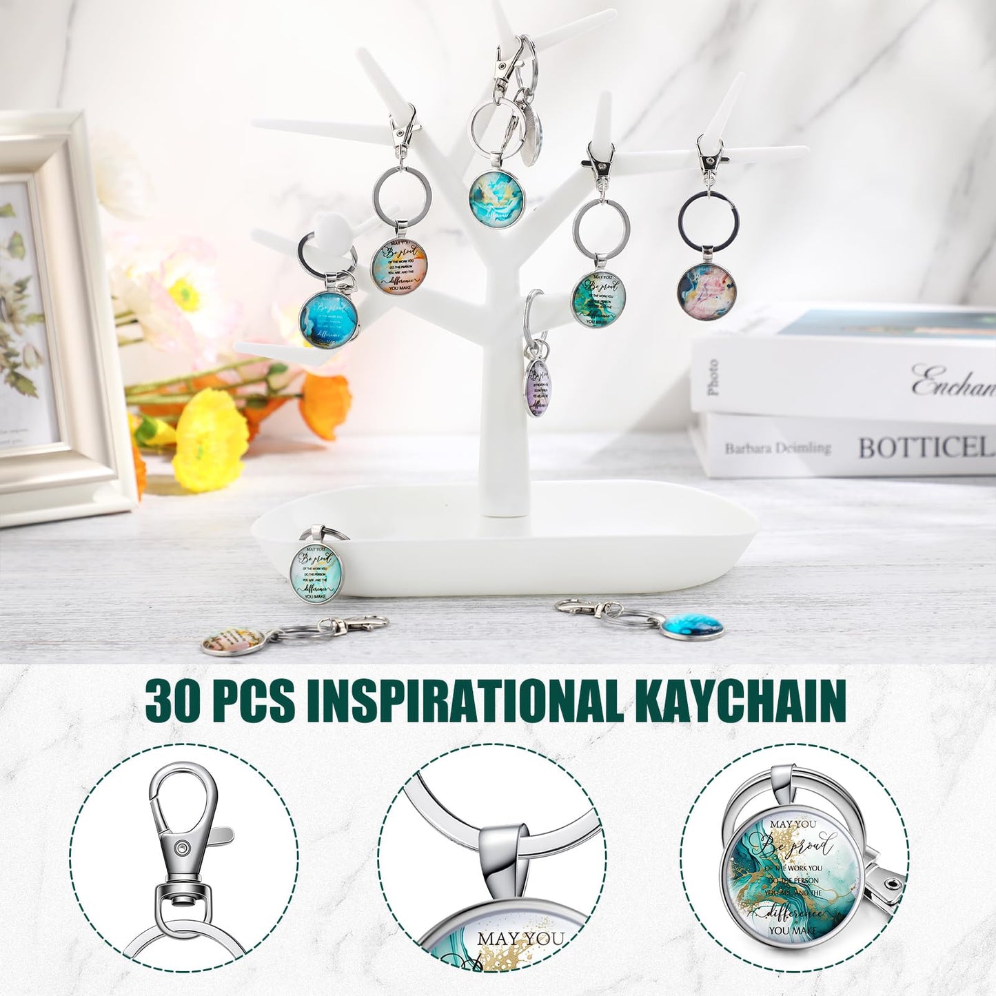 Gueevin 90 Pcs Inspirational CNA Week Gifts Bulk 2026 Employee Appreciation Gift Motivational Notepads Ballpoint Pens Keychains Set Marble Journal Notebook Christian Graduation Gift for Teacher Nurse