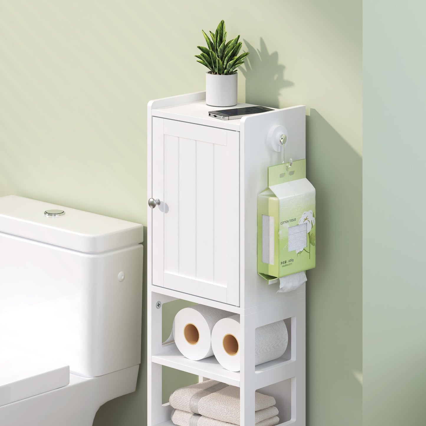TidyHaven 39" Small Bathroom Storage Cabinet, Narrow Corner Floor Cabinet with Doors & Adjustable Shelf, Slim Skinny Design for Bathroom, Kitchen, Living Room (White)