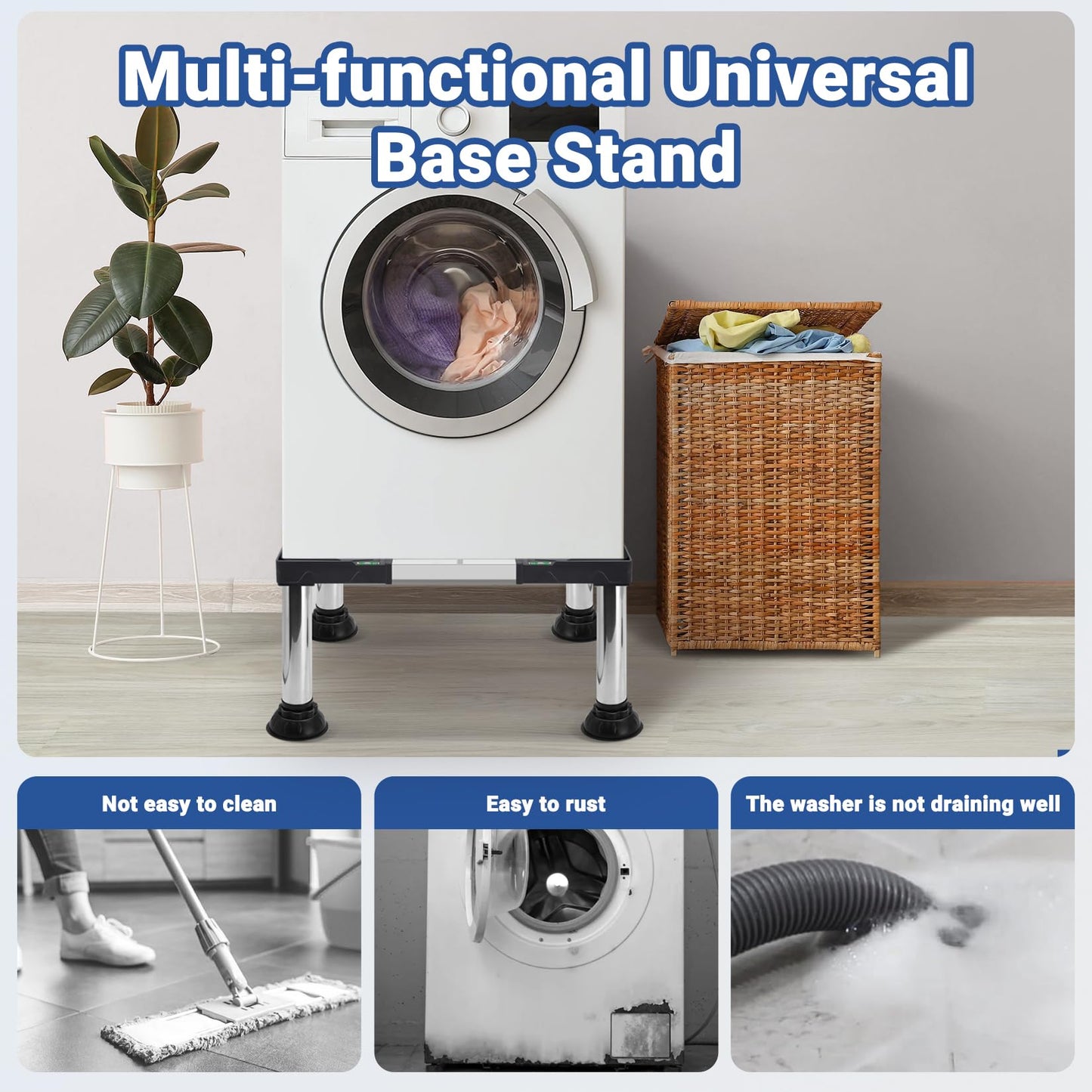 Nefish Height 11"-12" Mini Fridge Stand Heavy Duty Washer and Dryer Stand Pedestal for 19-27 Inch Appliance Washing Machine Stand Base Laundry Pedestal Universal Platform with 4 Strong Feet