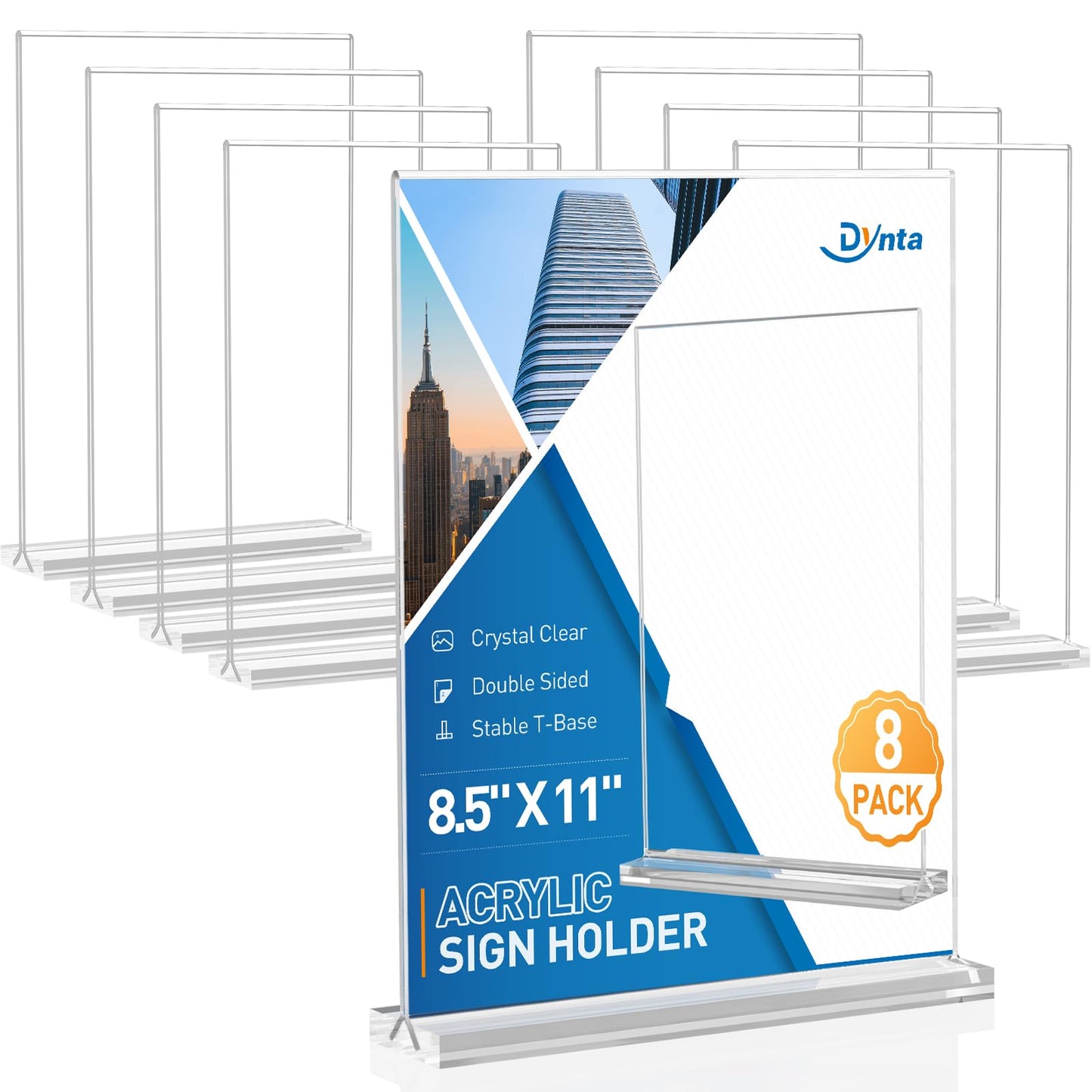 Dynta Acrylic Sign Holder 8.5 x 11 Inches 14 Pack Double Sided Clear Display Stand Vertical Table Sign Holder Plastic T Shape Document Menu Flyer Holder for Office Stores Restaurants Wedding Party