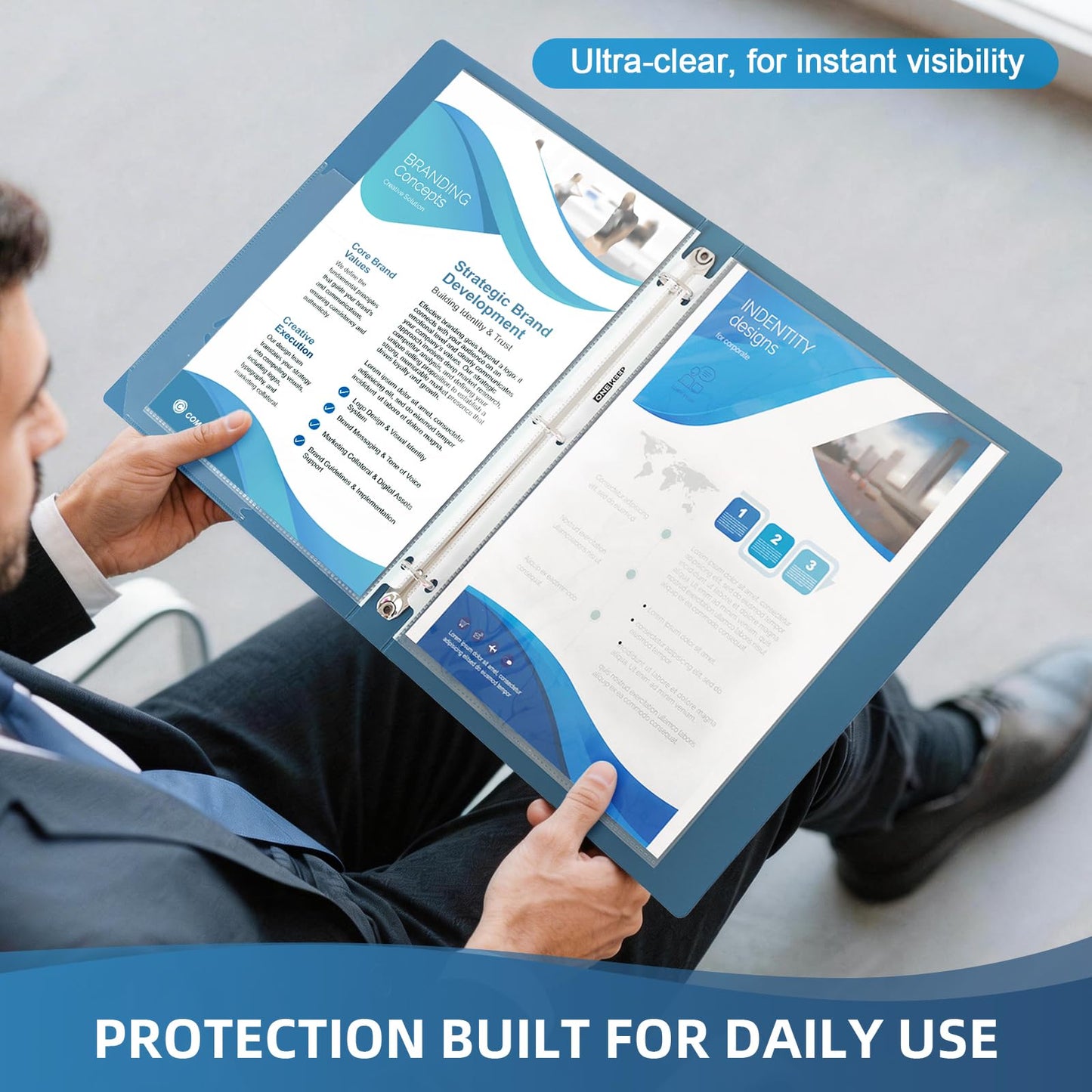 ONEKEEP 500 Pack Sheet Protectors, Top Loading Reinforced 3-Hole Page Protectors for 3-Ring Binders, Fits 8.5" x 11" Letter Size Paper – Perfect for Documents & Photos, Back to School Office Supplies
