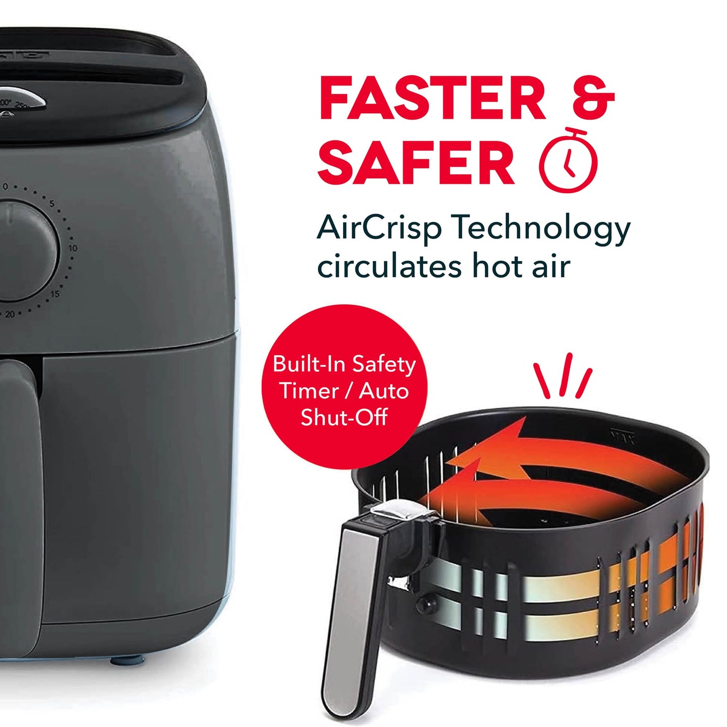 Dash Tasti-Crisp™ Air Fryer - AirCrisp® Technology - Compact Design with Adjustable Temperature Control - Nonstick Fry Basket & Auto Shut-Off Feature - 2.6 Quarts - Cool Grey
