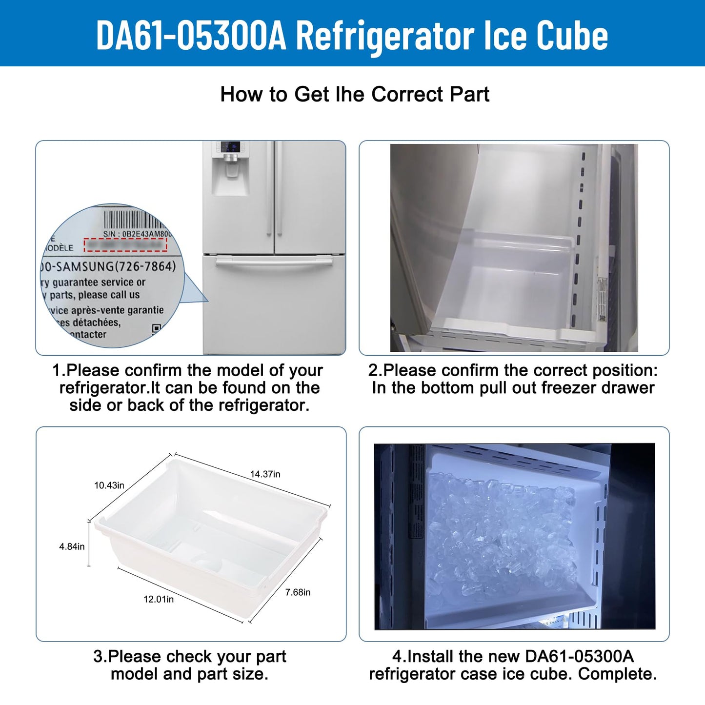 DA61-05300A Refrigerator Case Ice Cube Compatible with Samsung RFG298AABPXAA RF266AZRSXAA0000, DA61-05300A Ice Cube Container Bucket Tray Replace PD00005819 2033999 AP4444534 PS4144897 EAP4144897