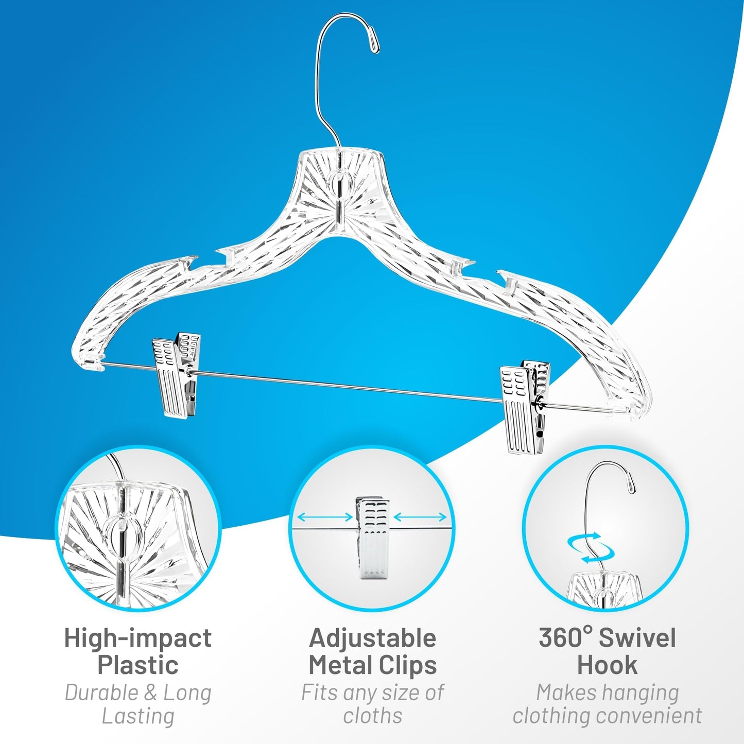 HARDW Clothes Hangers with Clips Plastic Set of 12 Pack Heavy Duty Hangers Dresses, T-Shirts Shirt Suit Hangers for Closet Organization Crystal Clear Hanger Pants Skirt Hanger Women and Men