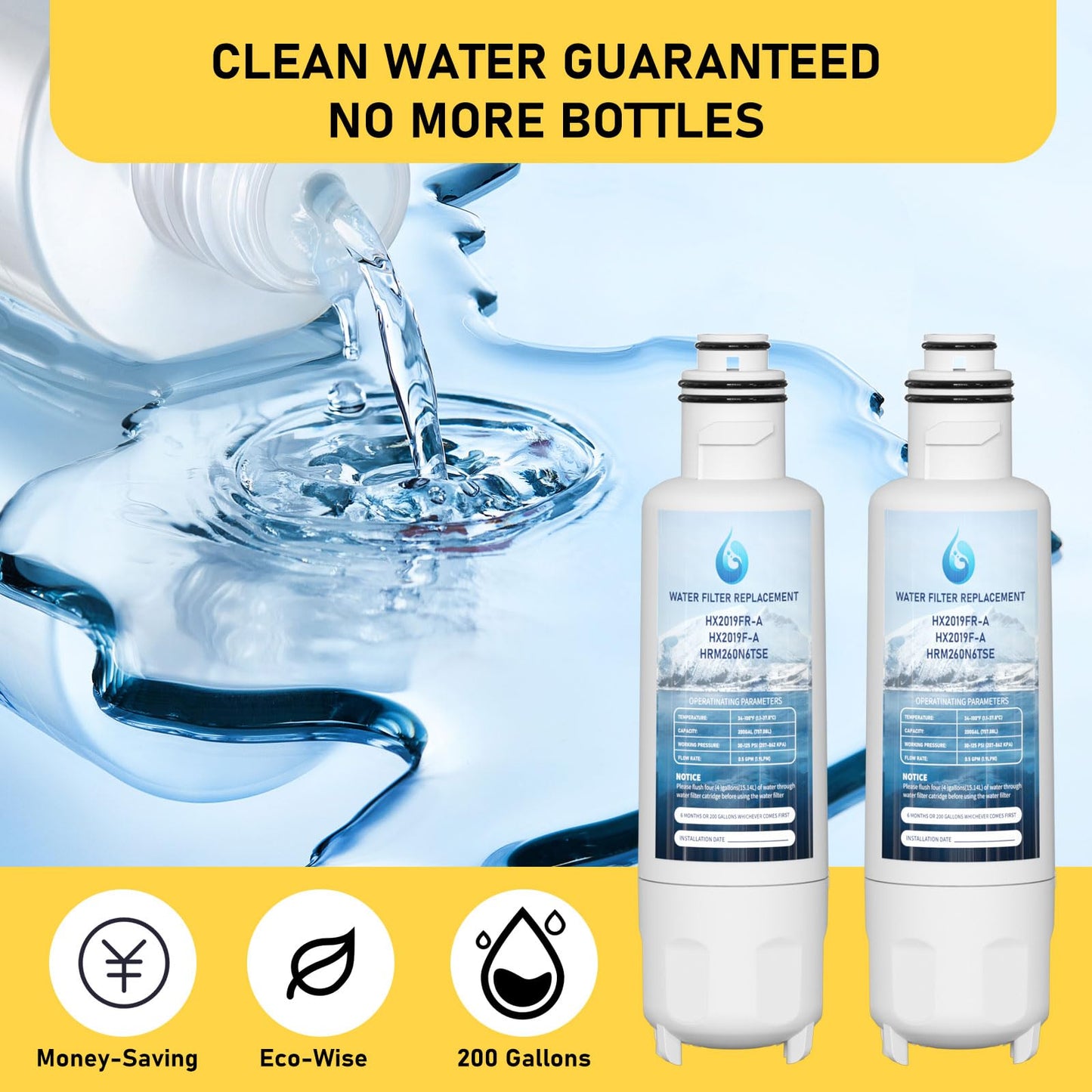 HX2019F-A HX2019FR-A Water Filter Replacement, Compatible With Hisense HRM260N6TSE, HRFD560SW, HRCD585BW, HRFD634BW, HRCD650BW, HRCD586TBWB and Mora MRM260N6TSE 2 Pack