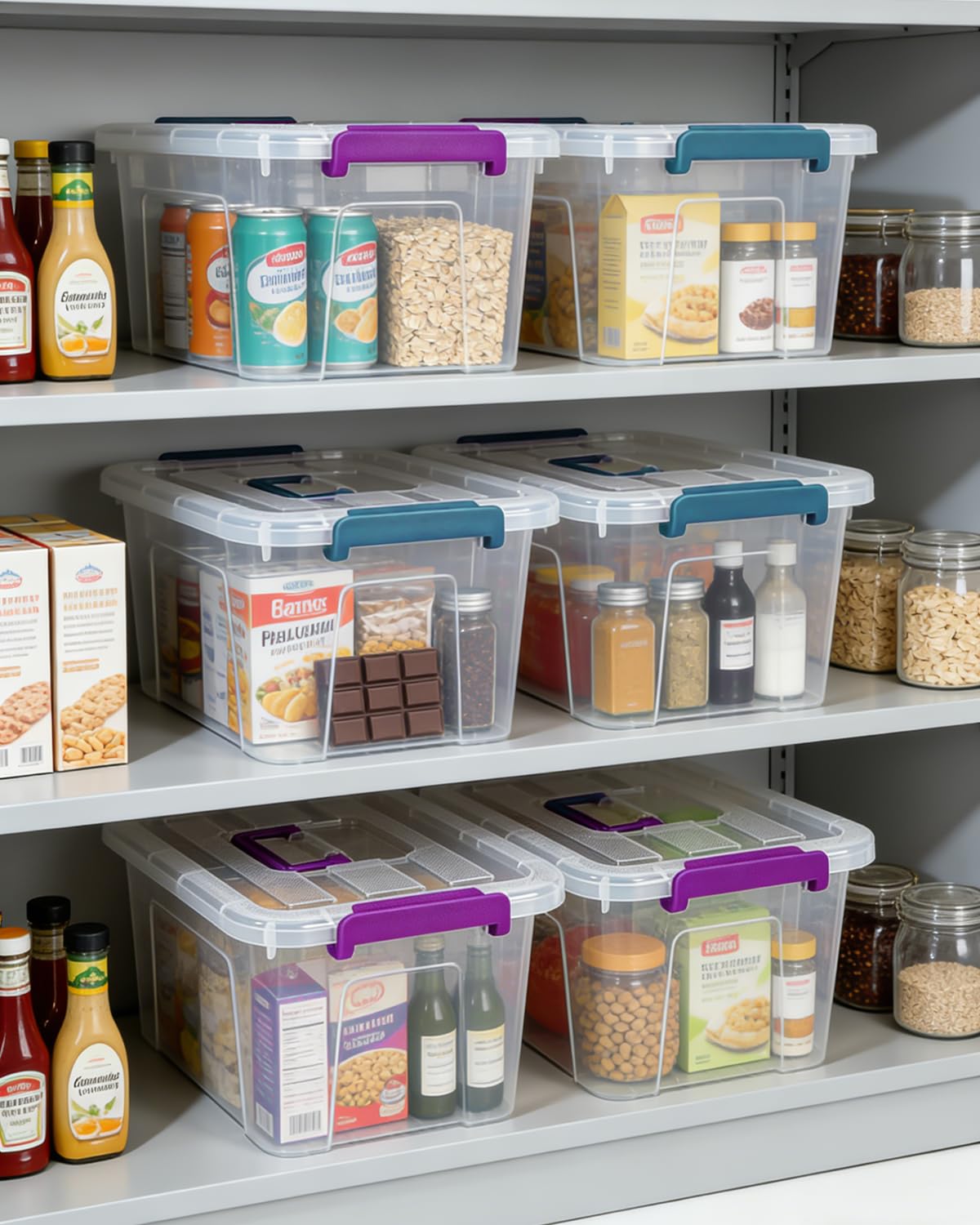 AREYZIN Plastic Storage Bins with Lids 6 Pack,7 Quart Stackable Storage Containers with Buckle Latches, Heavy Duty Clear Organizer Bins for Home Office Supplies, Craft & Toy Storage, BPA-Free,Purple