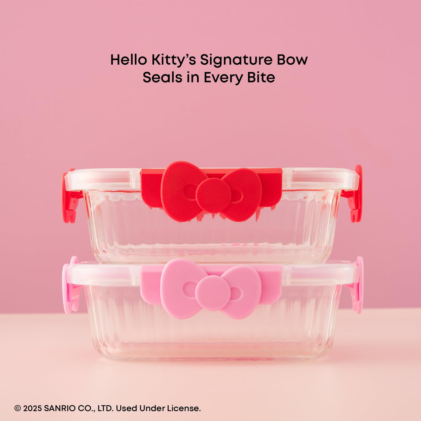JoyJolt Sanrio Hello Kitty Fluted Glass Food Storage Containers with Lids, 2x Airtight Glass Storage Containers with Lids for Kitchen, Reusable Lunch Meal Prep Container, Cute Hello Kitty Gifts
