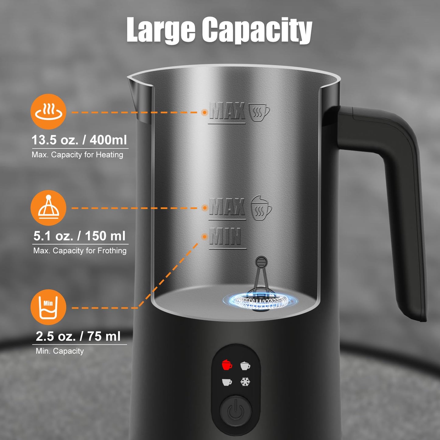 CookSwift Milk Frother, 4-in-1 Electric Milk Steamer and Frother, 13.5oz/400ml Automatic Large Capacity Warm and Cold Foam Maker, Milk Warmer and Coffee Frother for Latte, Cappuccino, Macchiato(Black)