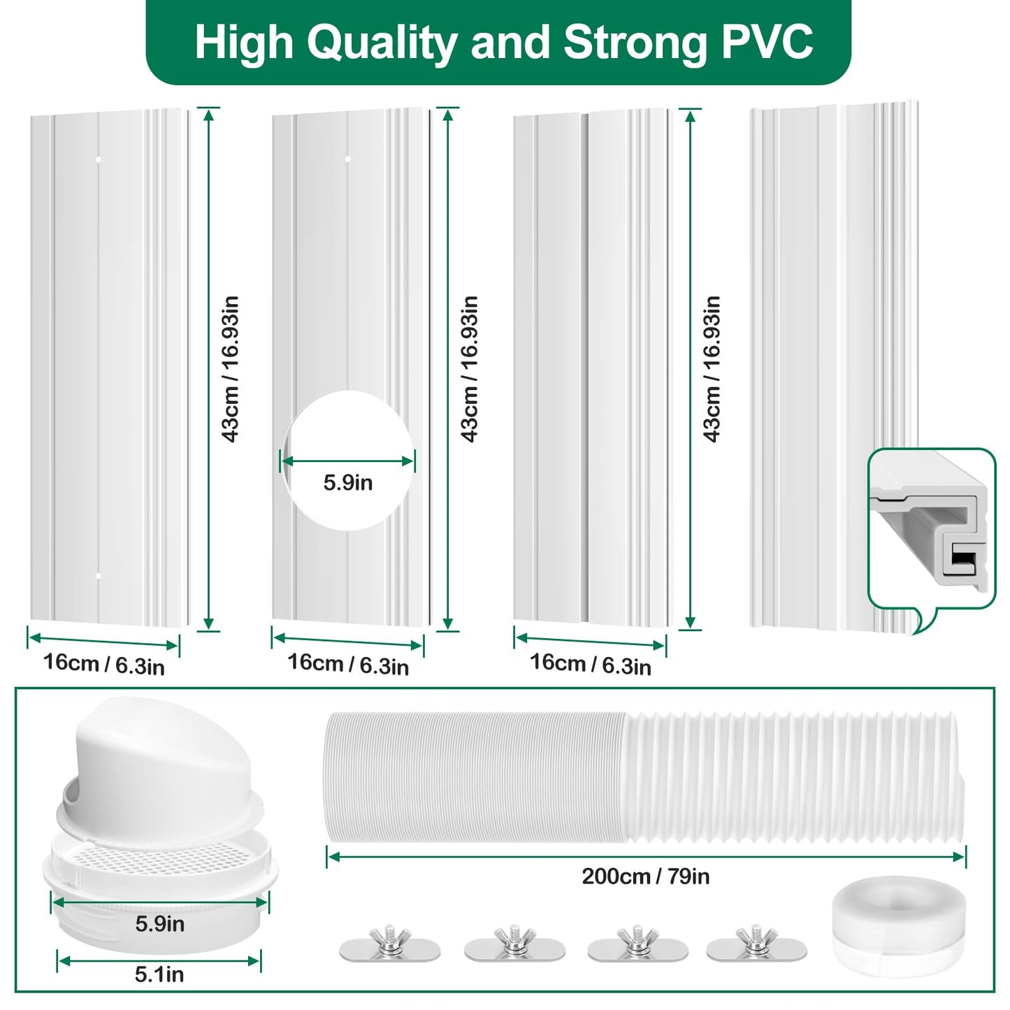 Upgrade Portable Air Conditioner Window Kit with 5.9Inch Exhaust Hose,Portable Air Conditioner Window Vent kit, AC Exhaust Hose Kit, AC Window Vent Kit