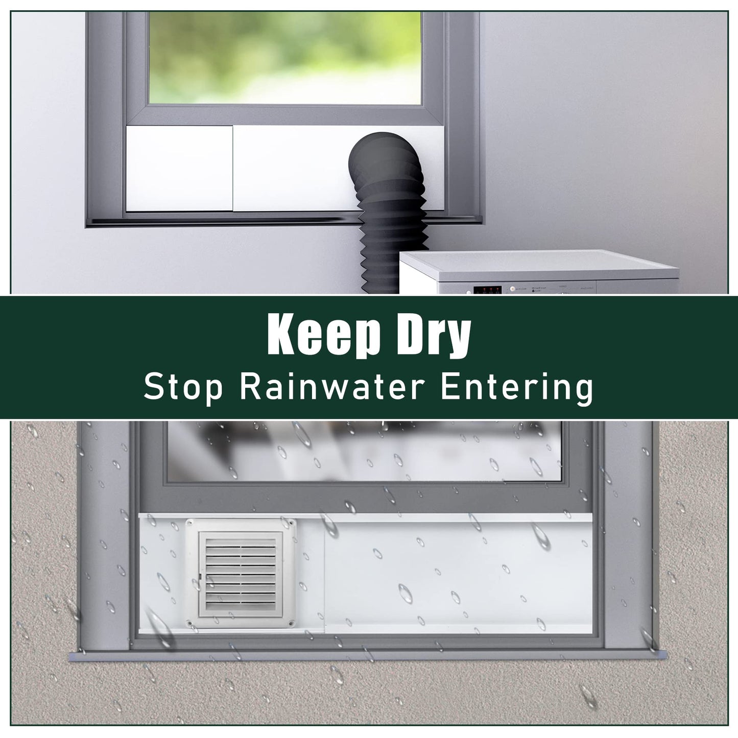 Flehomo Dryer Vent Window Kit with Louvered Vent Cover, Dryer Vent Kit for 4" Diameter Dryer Hose, Adjustable Window Vent Kit for Sliding Windows, Include Insulating Aluminum Seal Tape