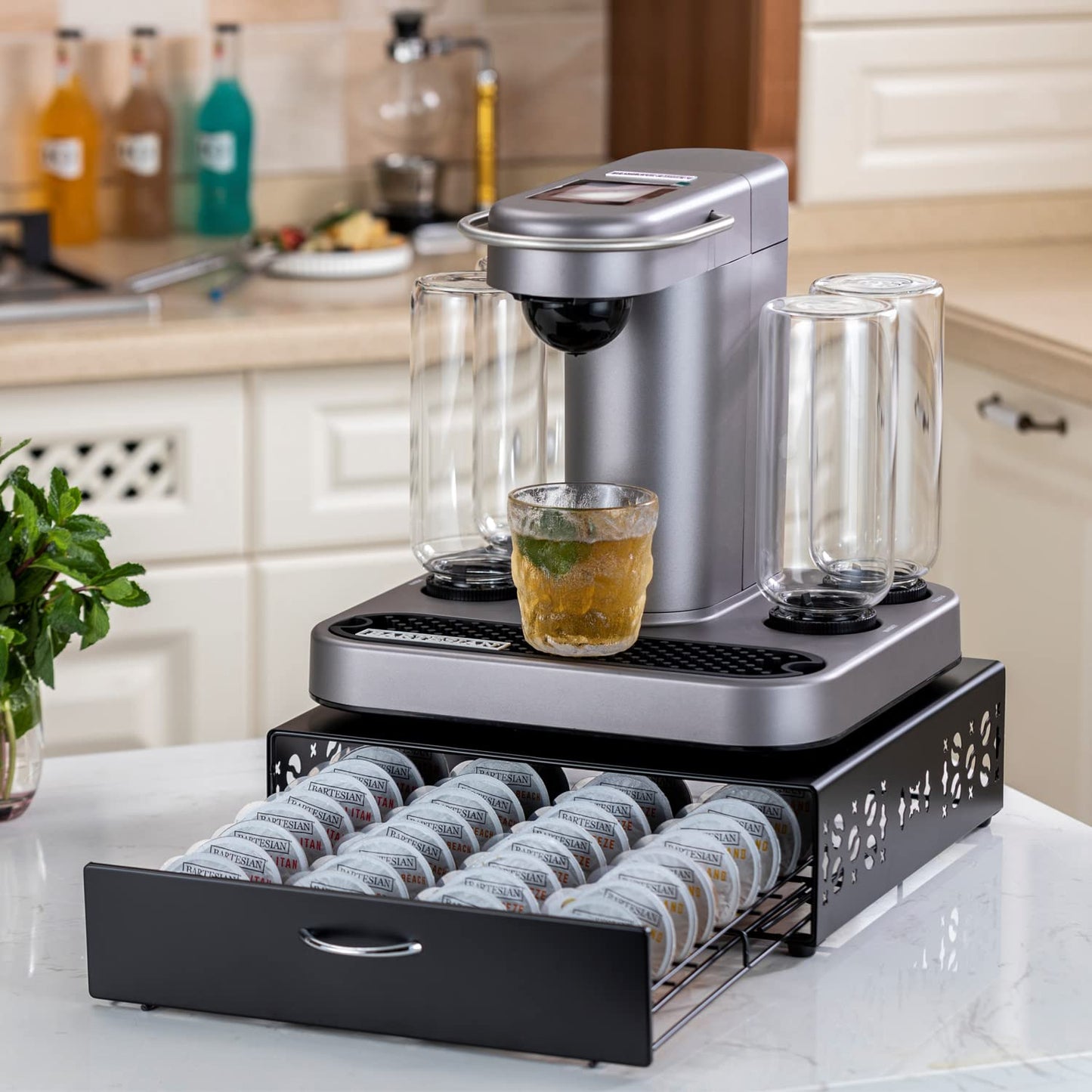 FlagShip for Bartesian Pod Holder Cocktail Pod Storage bartesian Capsule Organizer Bar Design And Cocktail Machine Stand Black Metal(40 Pods Capacity)