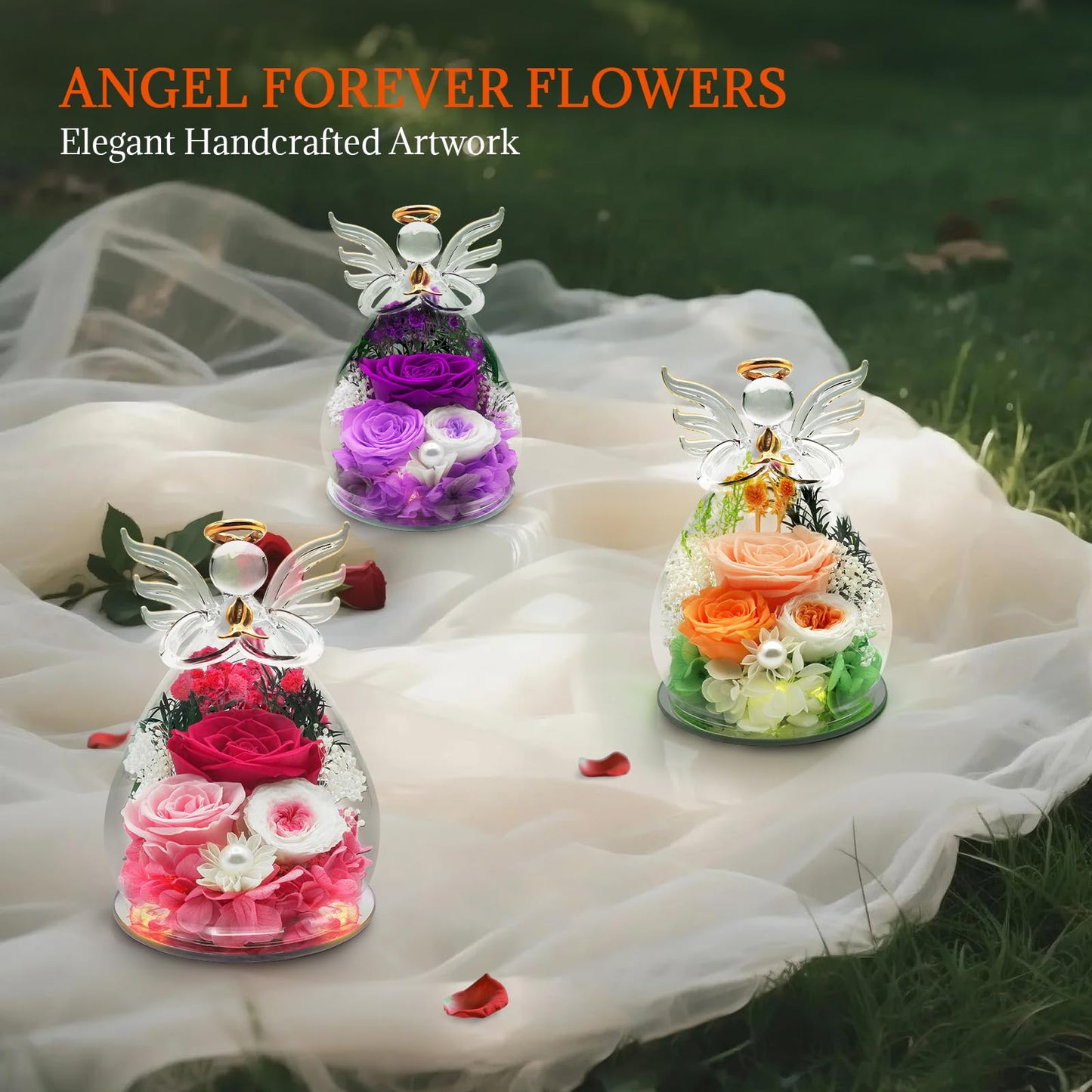Gifts for Mom Women, Preserved Rose in Glass Angel Figurine, Forever Flowers Birthday Gifts for Her, Mothers Day Anniversary Valentines Gifts for Grandma Wife Daughter Girlfriend, Real Rose Home Decor