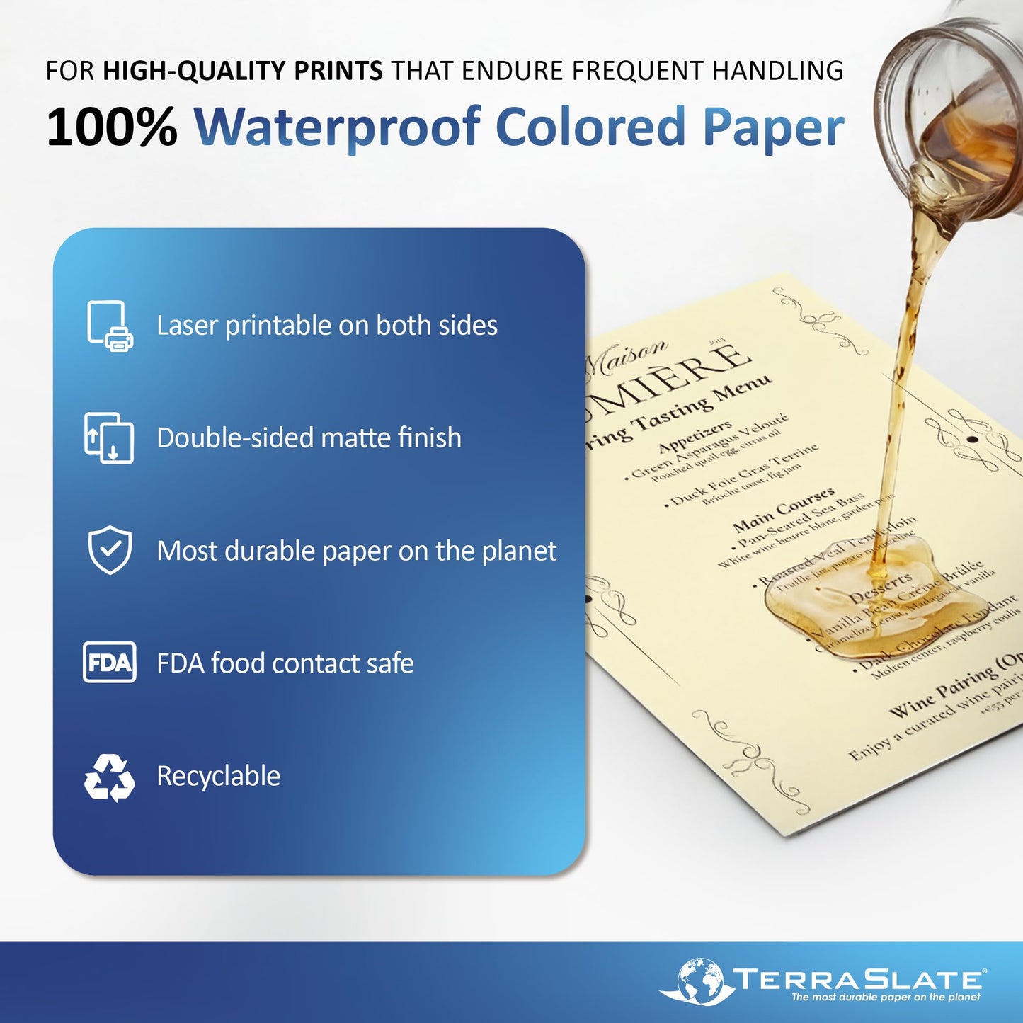 TerraSlate Waterproof Paper, Rip-Proof Colored Paper, Ivory, 25 Sheets, 5 Mil (24lb Bond), 8.5" x 11", Laser Printer and Copy Machine Compatible