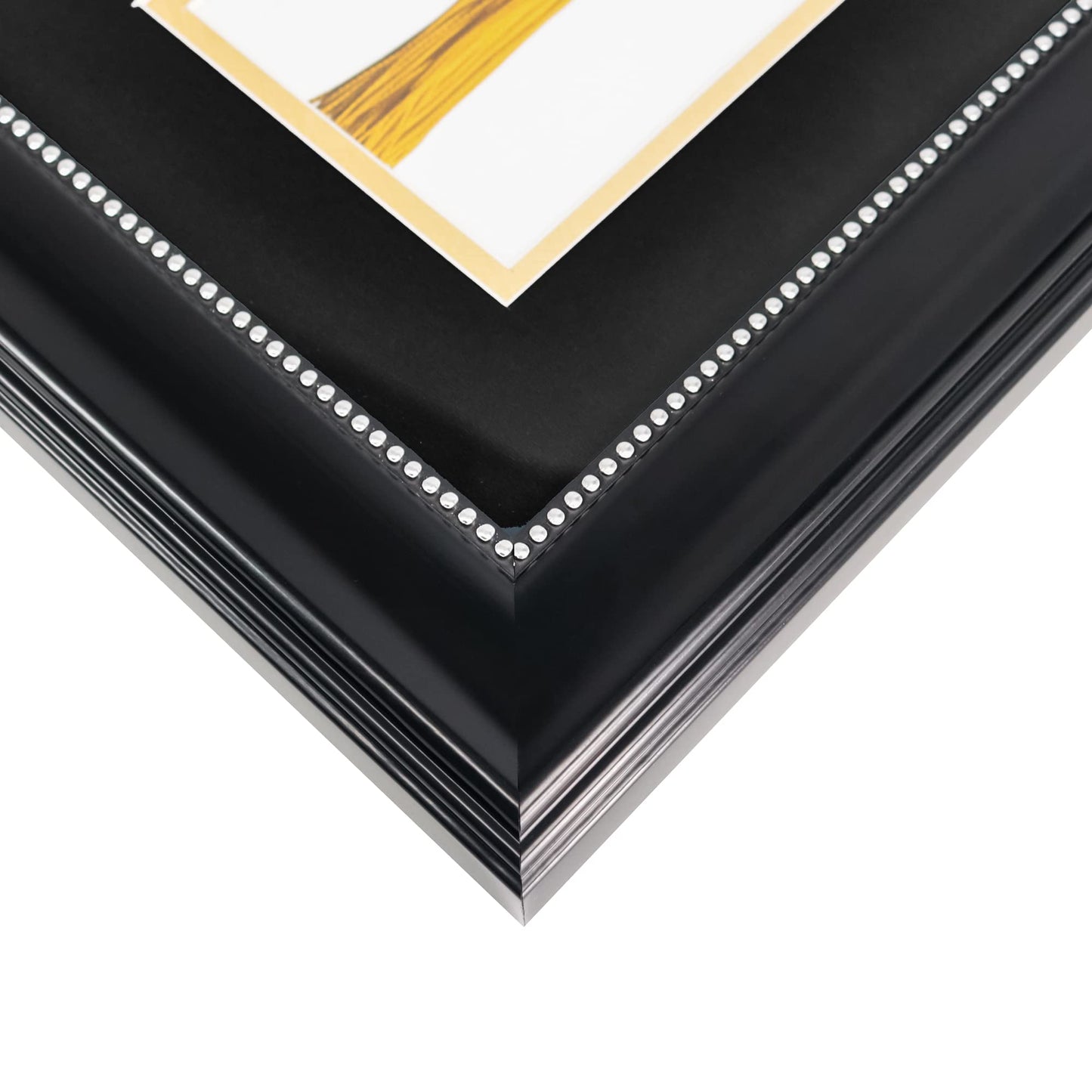 GraduationMall 11x17 Black Diploma Frame with Tassel Holder for 8.5x11 Certificate Document,Real Glass, Black over Gold Mat