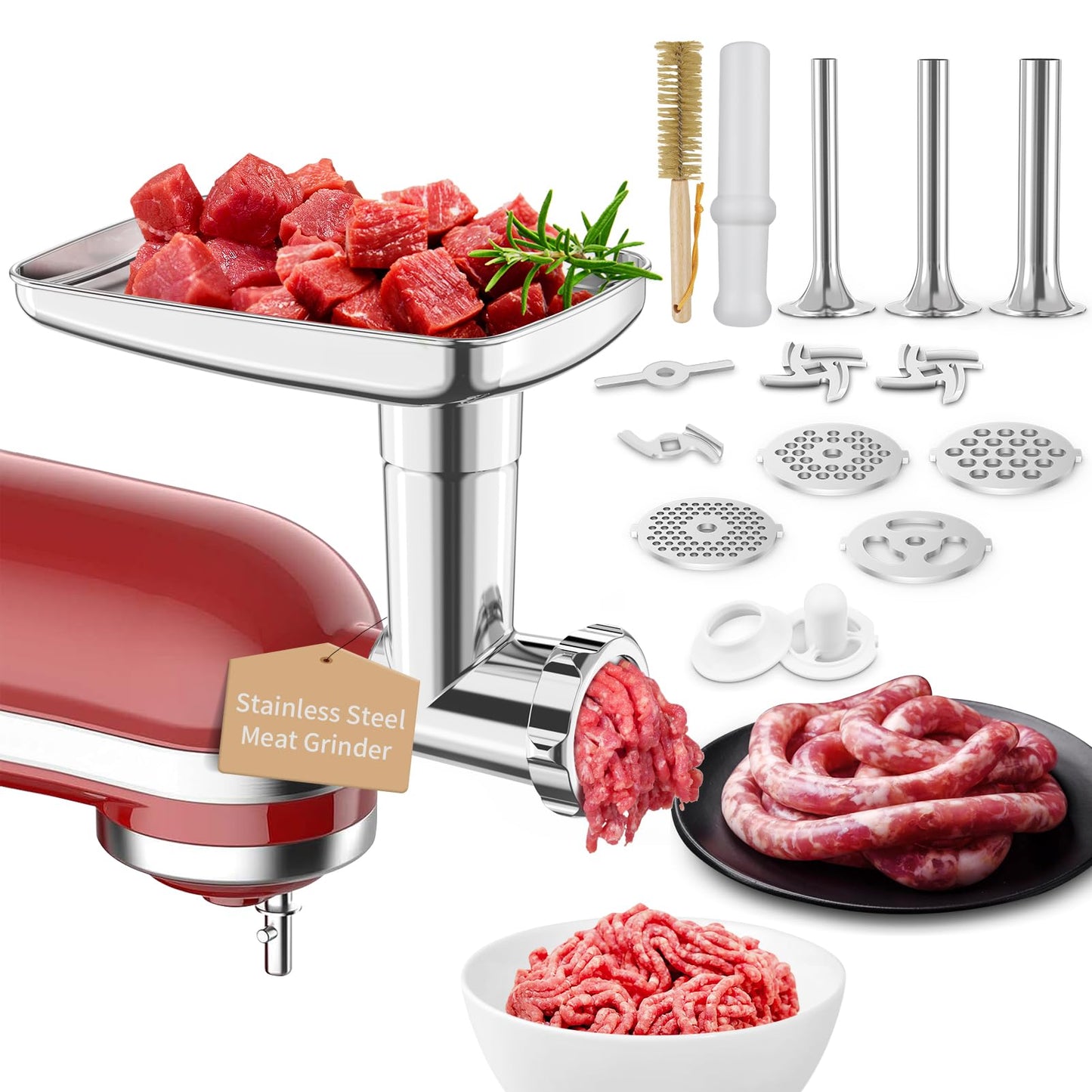 Stainless Steel Meat Grinder Attachments for Mixers, Meat Grinder, Sausage Stuffer, Perfect Grinder Attachment, Dishwasher Safe