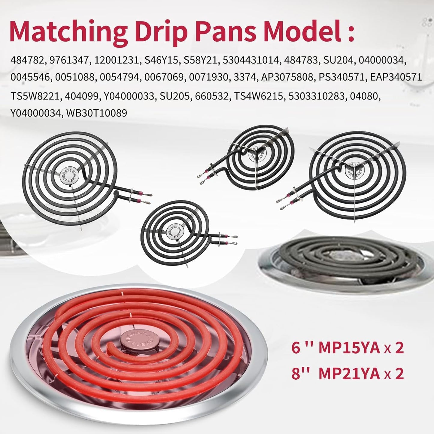 COZZIVITA MP22YA Electric Stove Burner Element Replacement Set & W10290350 W10290353 4 Pack Silver Drip Pans - Perfectly Fit Whirlpool Electric Range Stove Top