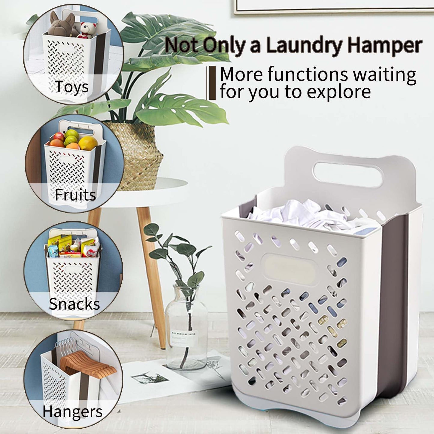 Pansyling Plastic Collapsible Hanging Laundry Baskets with Carry Handle, Space-Saving Wall Hanging Laundry Basket Durable Tall Folding Plastic Laundry Hamper Waterproof Dirty Clothes Organizer XL+L