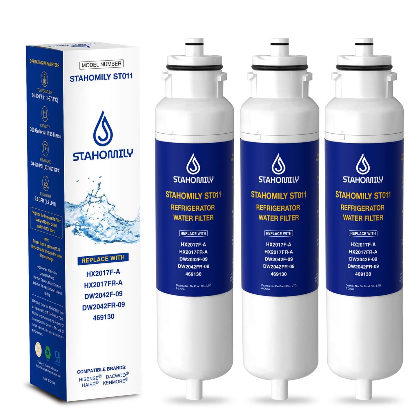HX2017FR-A Water Filter Replacement, Compatible with Hisense HX2017F-A, HRF266N6CSE, HRF266N6CSE1, HRF209N6CSE, HRF254N6DSE, HRF254N6TSE, NS-WF26FD9-1, MRF211N6CSE, MRF266N6CSE, 3 Pack