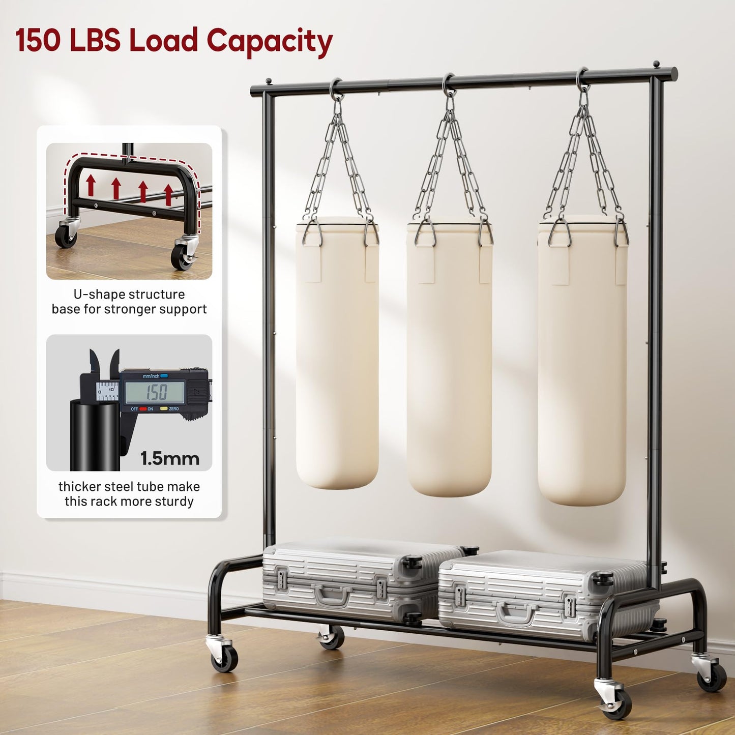 SLEEPING LAMB Heavy Duty Clothing Racks for Hanging Clothes Rack, 43" Wide Rolling Garment Rack Metal Clothing Hanger Rack with Wheels Wardrobe Rack for Coats, Shirts, Dress, (Black)