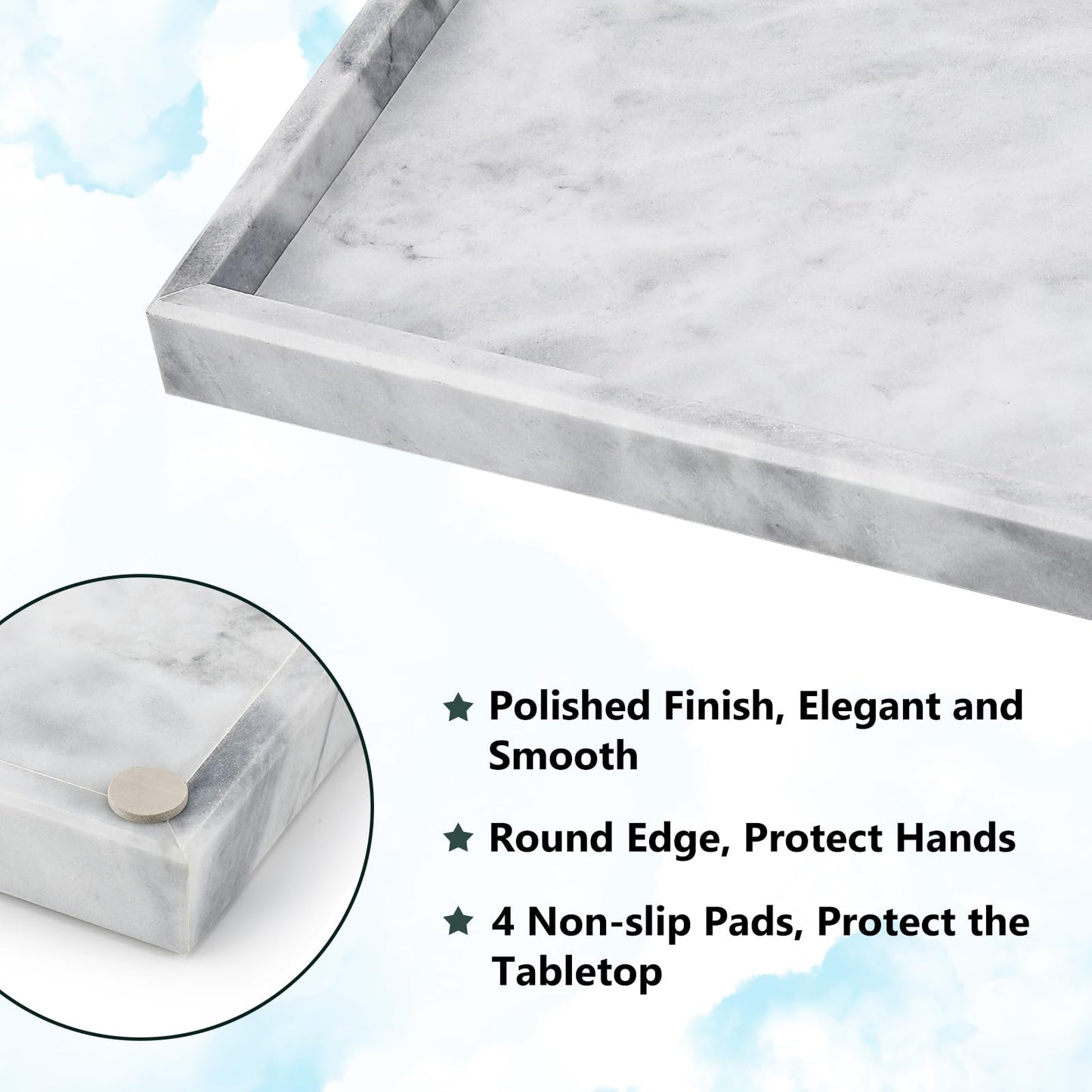 Zilukar Real Natural Marble Tray for Bathroom, Vanity, Kitchen and Desktop, Rectangle Genuine Marble Stone Tray for Jewelry, Cosmetics, Candles, Lotion, Perfume and Home Decor
