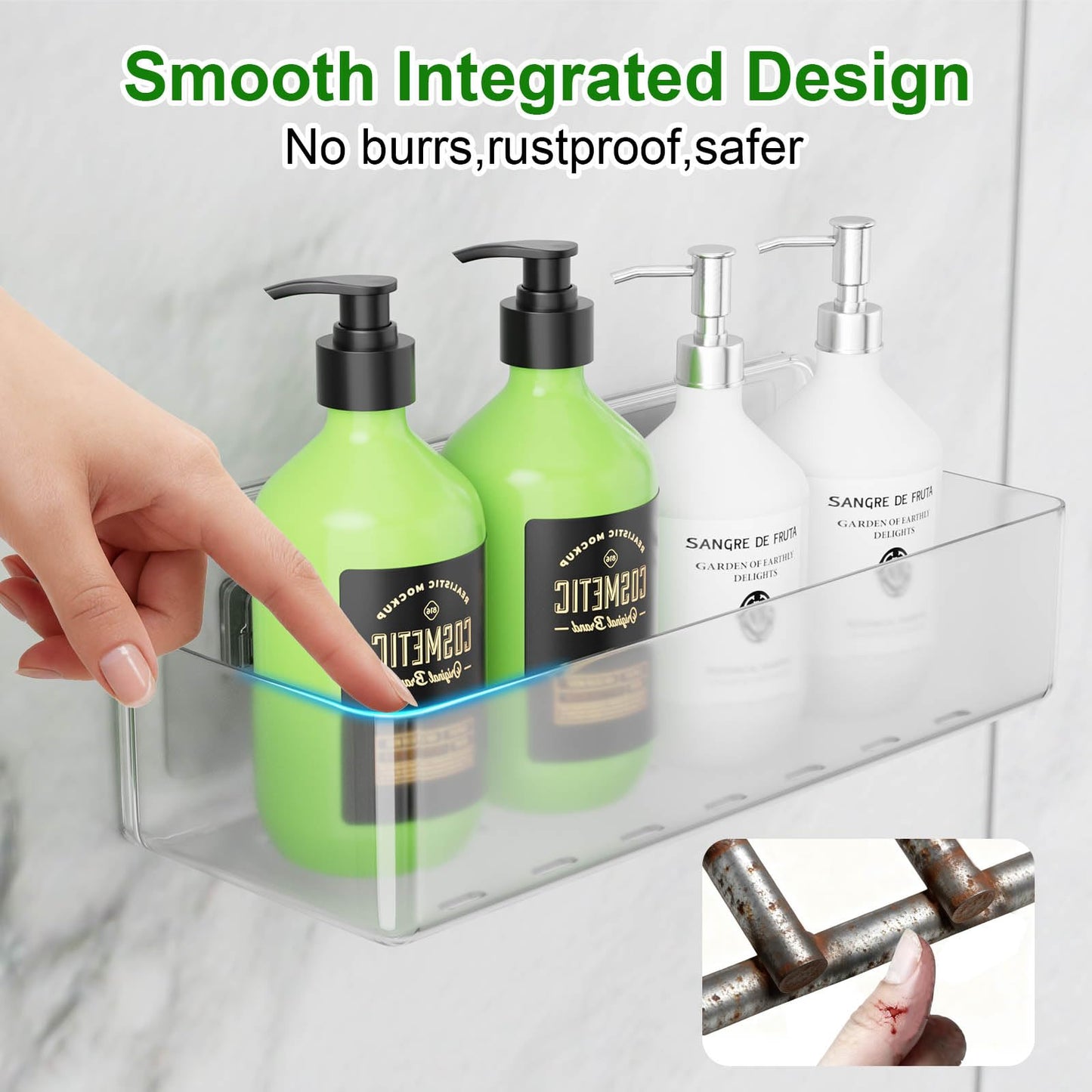 Nefeiya Adhesive Shower Caddy 6 Pack Rustproof Shower Shelves for Inside Shower No Drilling Bathroom Organizers and Storage Large Rack with Soap Holder Clear (clear)