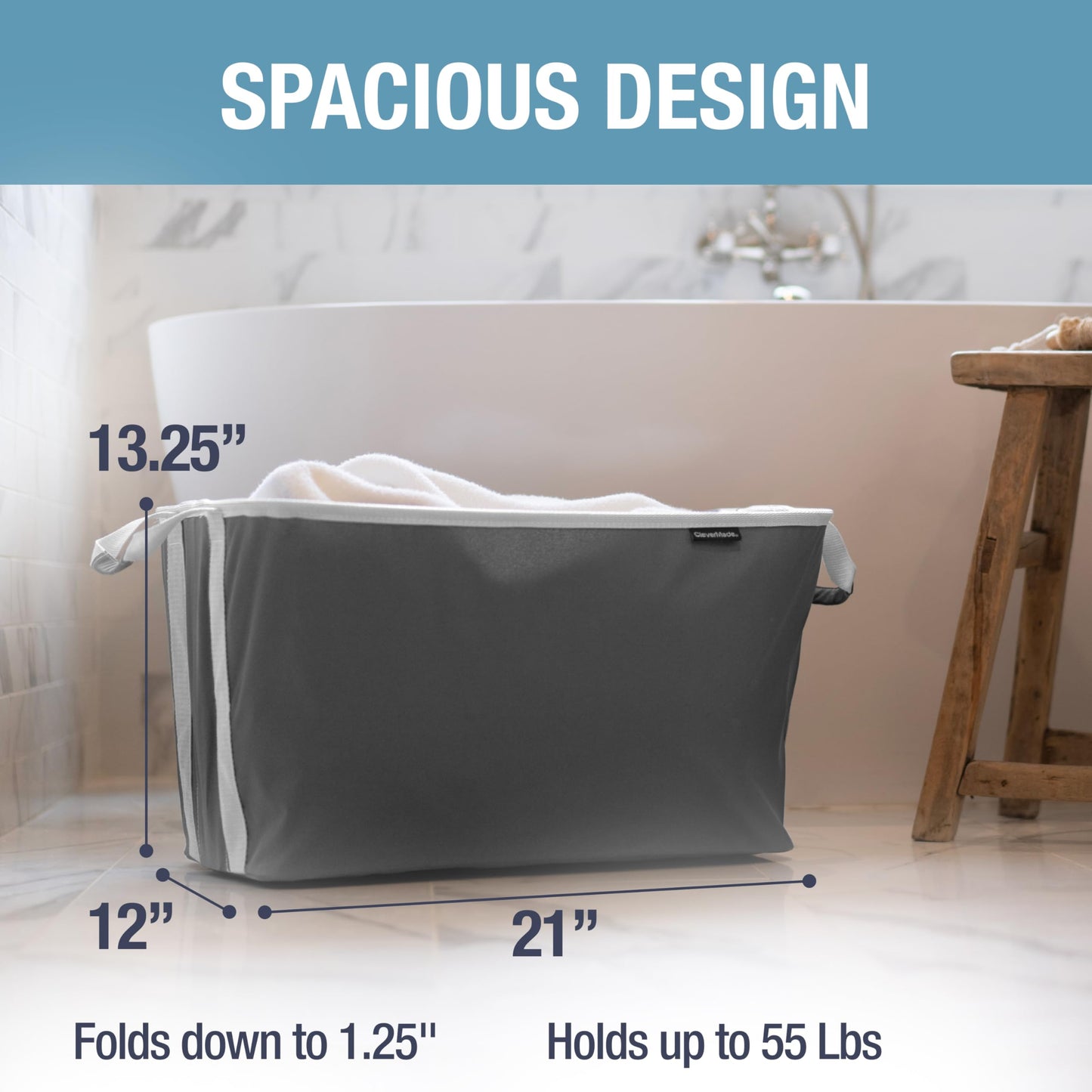 CleverMade Collapsible Laundry Basket 2 Pack – 60L (16 Gal) Foldable Clothes Hamper with Reinforced Handles, Space Saving Fabric Laundry Bin, Holds 55 lbs, Flat Folding for Dorm, Apartment & RV - Charcoal
