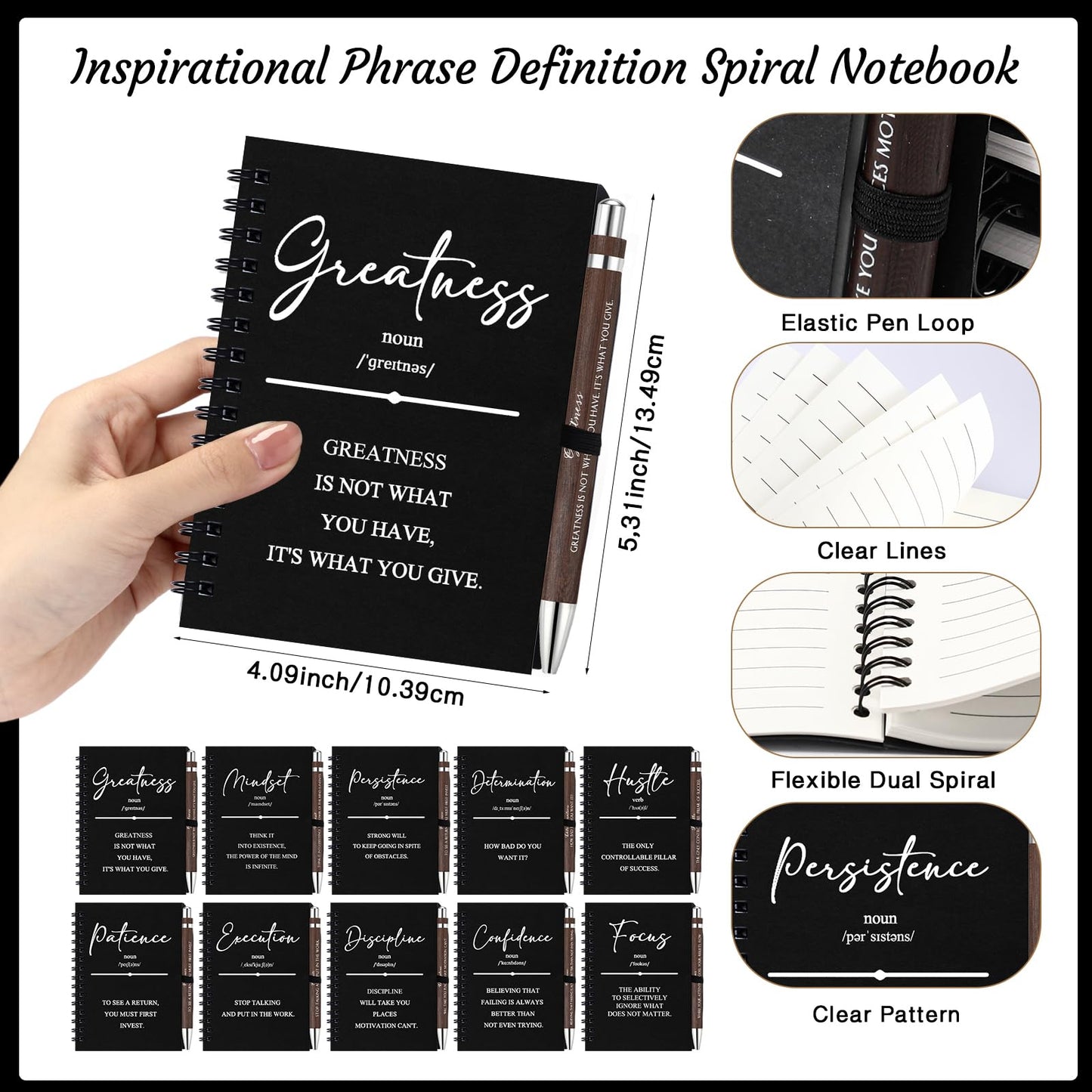 TecUnite 30 Sets Inspirational Spiral Notebooks with Motivational Bamboo Pens Bulk, Employee Appreciation Gift for Teachers Coworker Team Students, Thank You Notepad Journal for Father’s Day(Black)