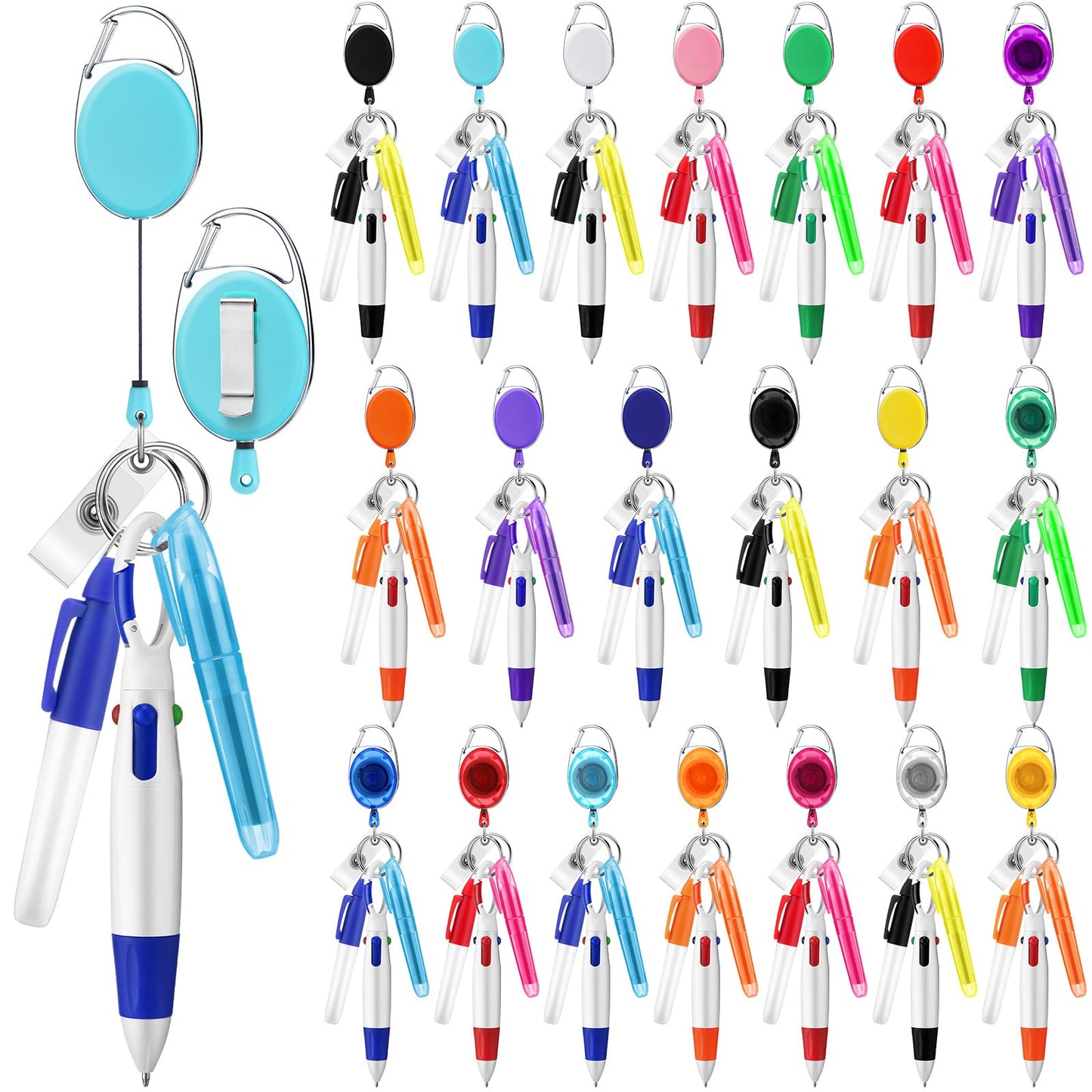 Dispowreath 80 Pcs Nurse Gift Nurse Pen Set Badge Reel 4 in 1 Retractable Shuttle Pens Mini Highlighter Neon Marker Nursing Keychain Clip 2026 Nursing Week Gift for CNA Medical Assistant(Multicolor)