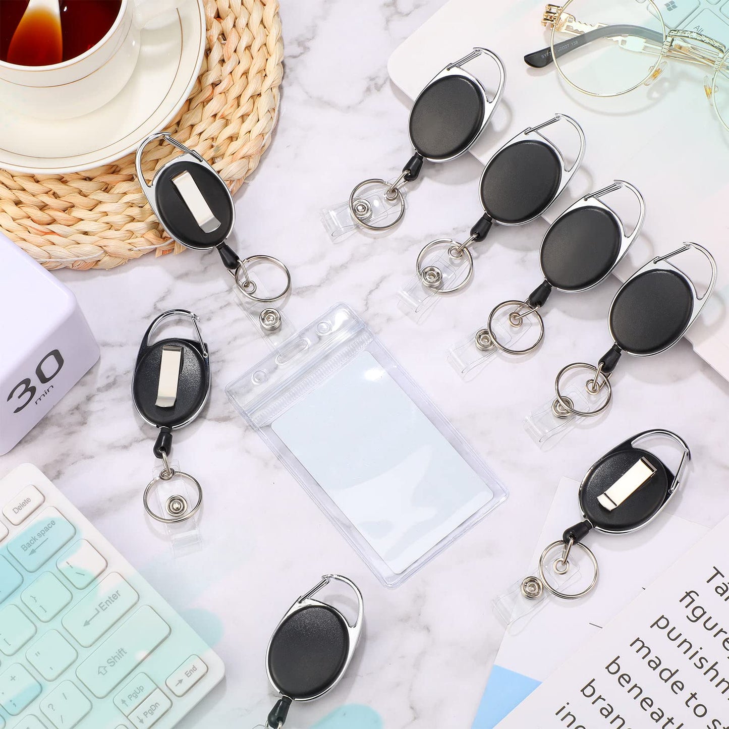 Laumoi 80 Pcs Retractable ID Badge Holder Name ID Badge Reel Clips Keychain Bulk with Belt Clip and Key Ring for Office Worker Teacher Doctor Nurse Employee (Black)