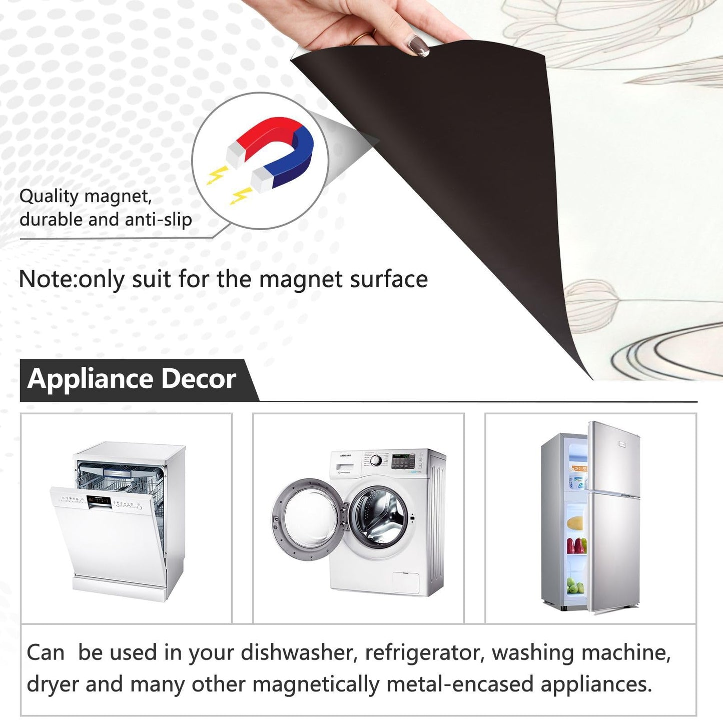Vnurnrn Dishwasher Magnet Cover Line Drawn Flowers Print, Dish Washer Cover for Kitchen Decor, Easily Trimmable Dishwasher Sticker Refrigerator Magnetic Cover 23×26 in