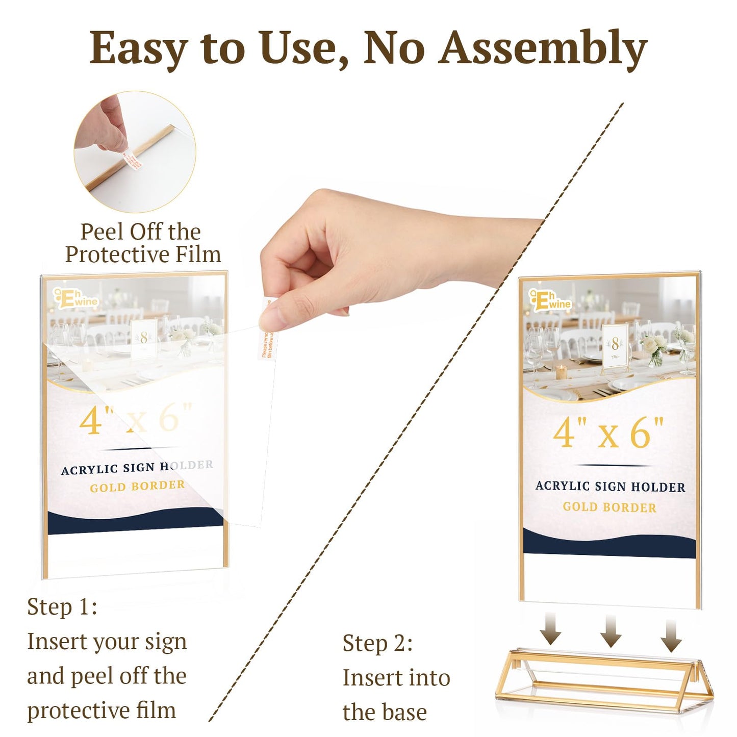 EHWINE 24 Pack Acrylic Sign Holder 4 x 6, Double Sided Gold Picture Frame Stand up Table Top Sign Holders, Clear Display Stand Menu Flyer Holder for Wedding Party