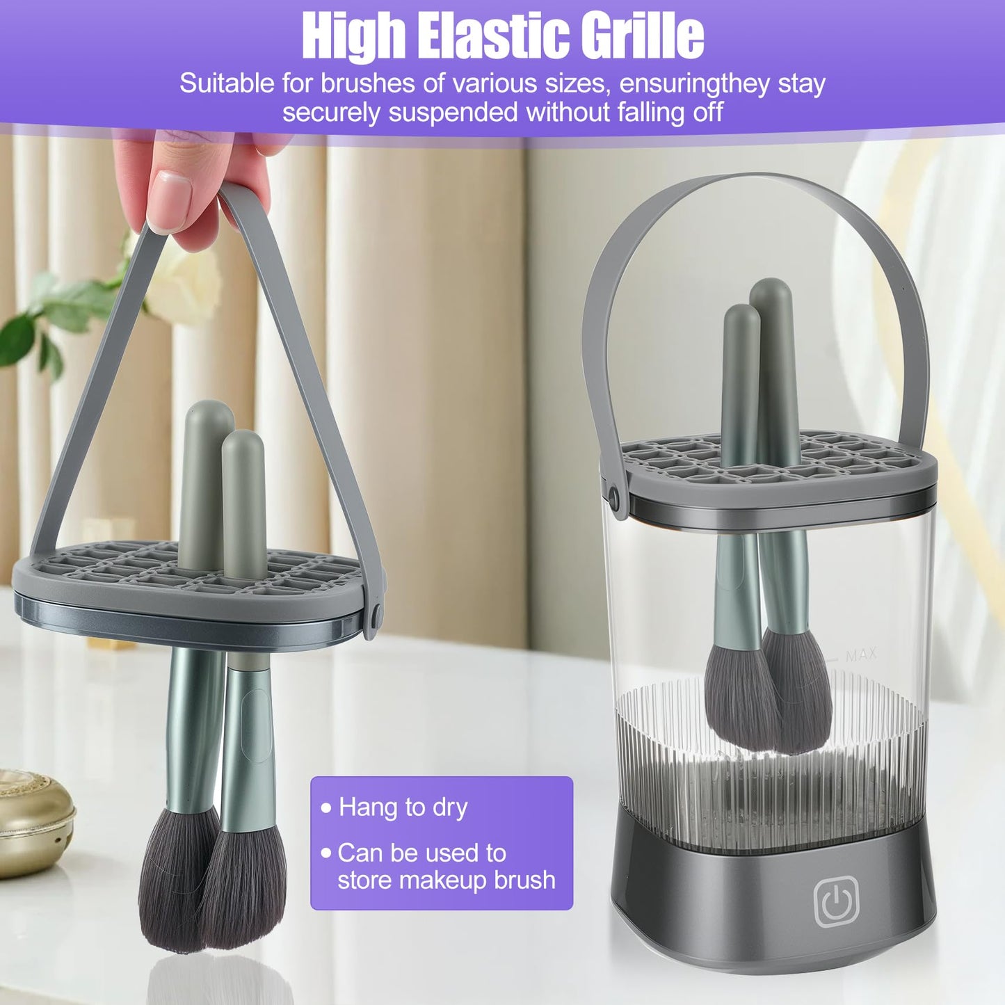 Makeup Brush Cleaner, Auto-Rotating Brush Cleaner for Deep Cleaning, Electric Makeup Brush Cleaner, One-Click Operation Automatic Spinning Cosmetic Brush Cleaner, Suitable for All of Makeup Brushes