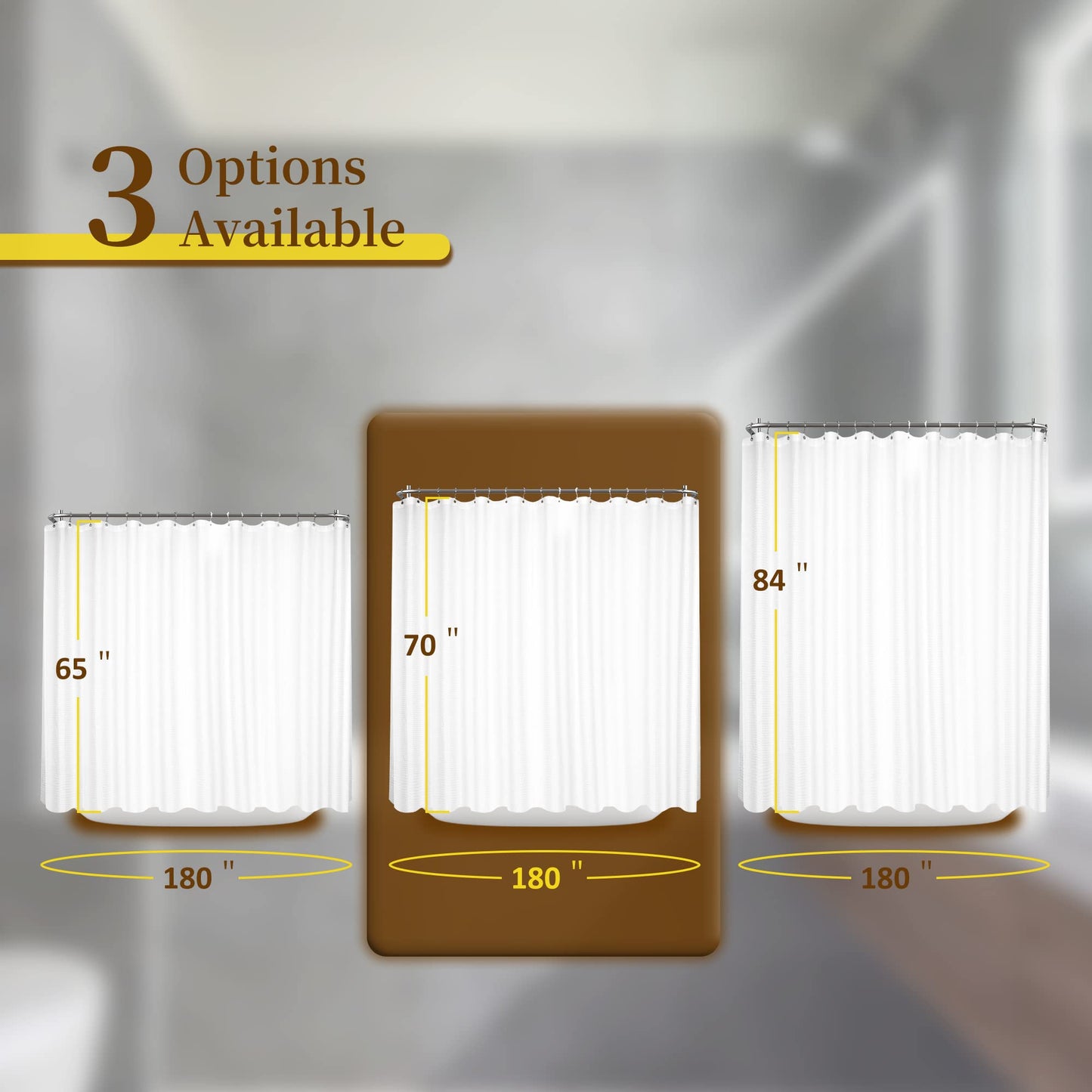 Barossa Design Waffle Weave Clawfoot Tub Shower Curtain 180 x 70 Inch Wrap Around - Heavy-Weighted Fabric to Stop Blowing, Washable, Water Repellent, with 36 Hooks Set, White, 180x70