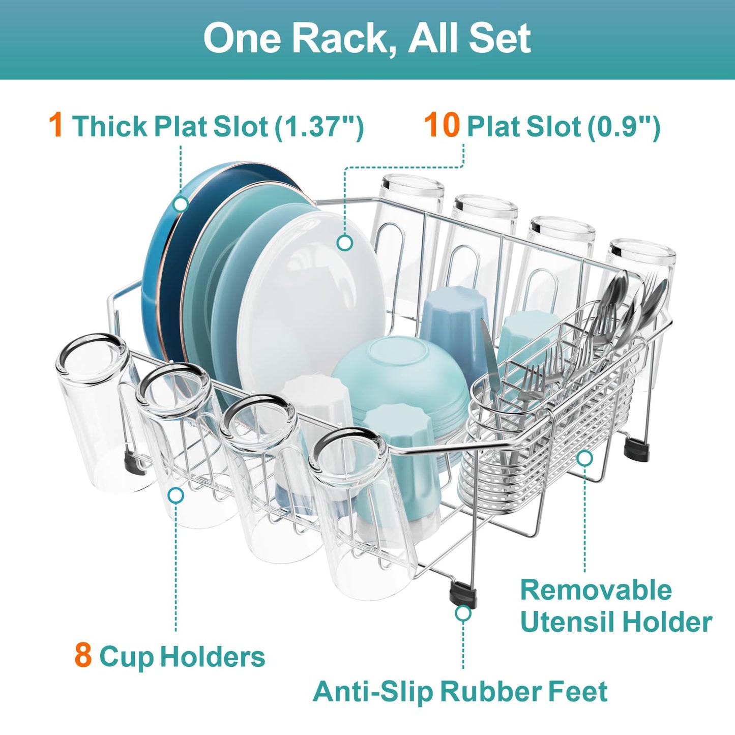 GSlife Small in Sink Dish Drying Rack - Stainless Steel Compact Dish Drainer for RV Kitchen Apartment Sink, Rust Resistant Inside Sink Rack, 1–2 Person Households, 13.1" W x 14.4" L, Silver