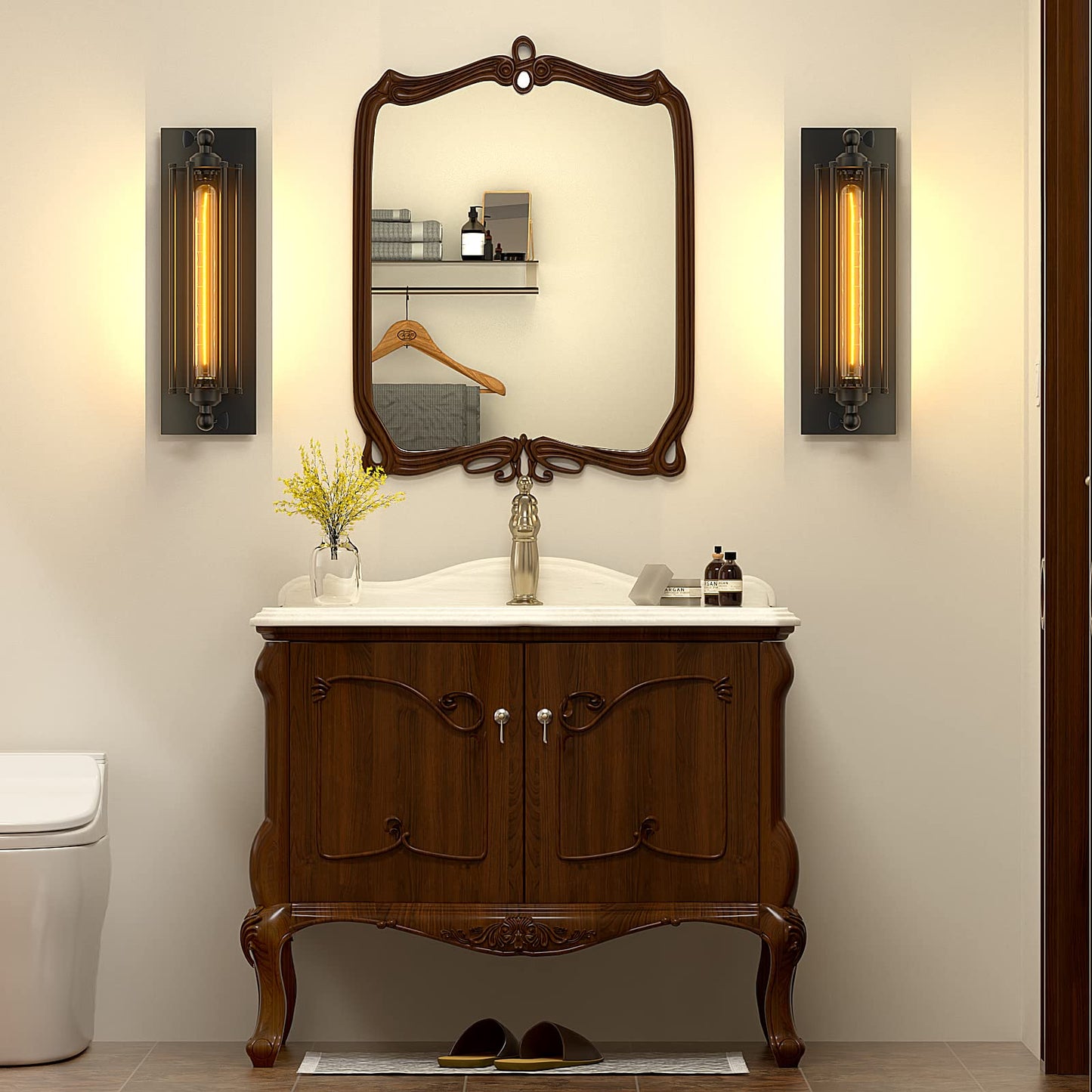Licperron Sconces Wall Lighting, Industrial Black Wall Sconces Antique Wall Light Fixtures for Bedside, Bar, Restaurant, Hallway, Indoor&Outdoor Decor, E26 & E27 Bar Lights, UL Approval, 2 Pack
