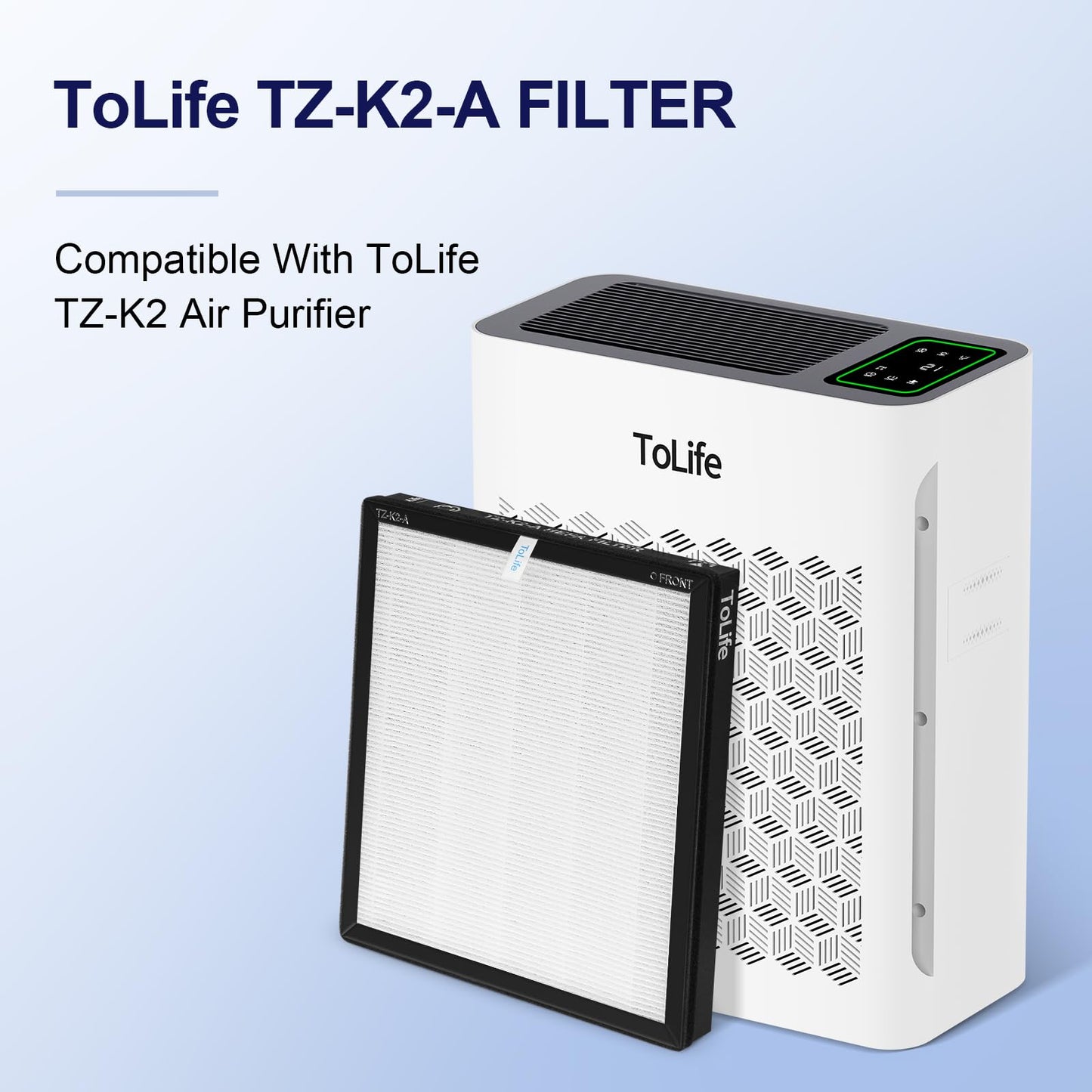 ToLife TZ-K2 Air Purifier Replacement Filter, 3-in-1 High-Efficiency Activated Carbon Filter, TZ-K2-A, 2 Pack