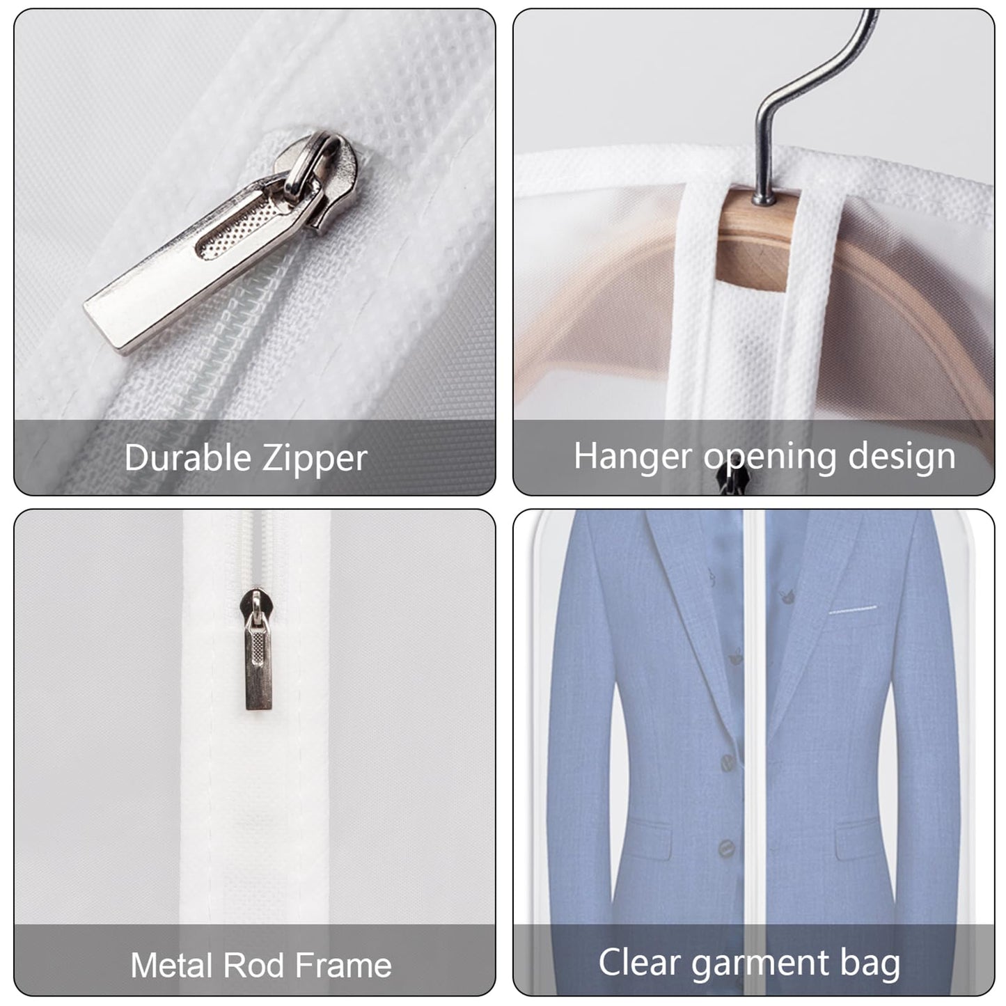 Kntiwiwo 60 inches Garment Bags for Closet Storage with Zipper Clear Garments Bag for Gowns Long, Dresses, Suit, Coat - Set of 20 [Upgraded Version]