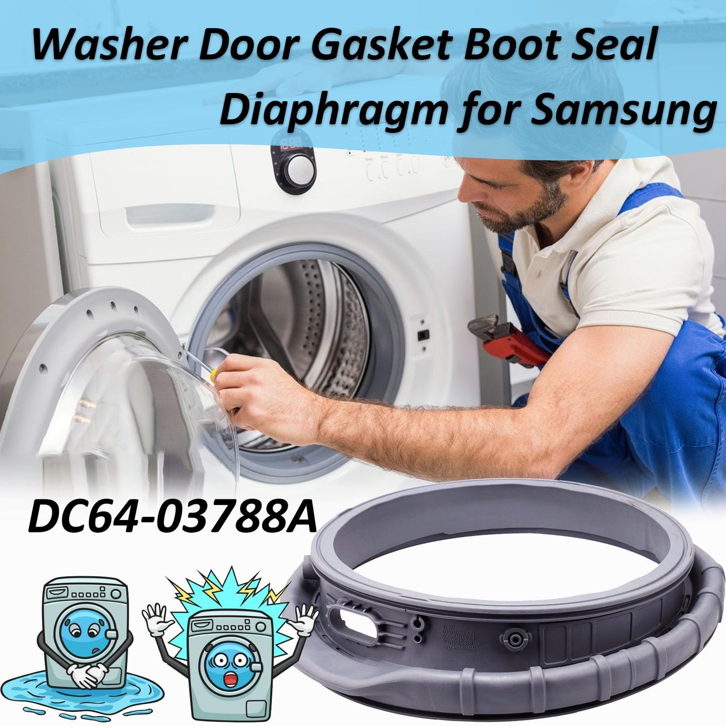 DC64-03788A WF45T6000AW Washer Door Boot Seal Compatible with Samsung Washer Front Loader Door Seal WF45A6400AC, WF45A6400AV, WF45R6100AC, WF45R6300AW/US, WF45R6100AW/US, WF45T6200AW/US, WF45B6300AW