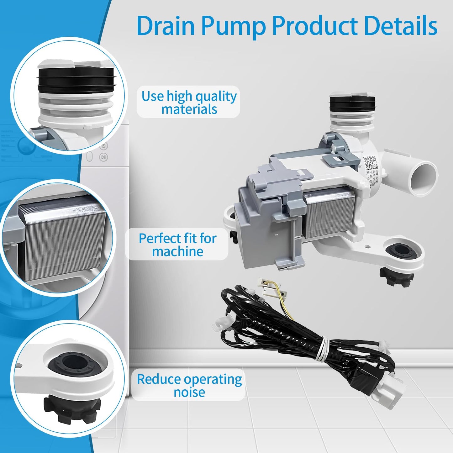 WA45K7600AW/A2 WA40J3000AW/A2 WA45N3050AW/A4 WA45T3200AW/A4 Drain Pump Assembly Fit for samsung WA45K7600AW/AA WA40J3000AW/AA WA45H7000AW/A4 WA52M7750AV WA45M7050AW/A4 WA48H7400AW/A2 WA400PJHDWR