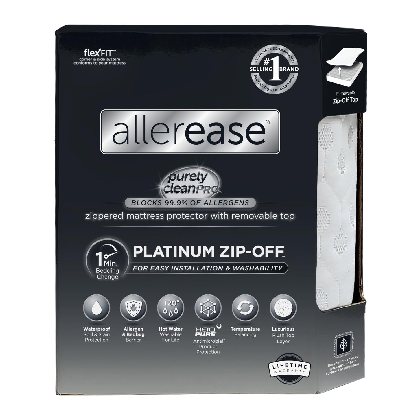 AllerEase Platinum Zip-Off Top Waterproof Mattress Protector Queen 360 Degree Zipper Particle Barrier Temperature Balancing Luxurious Plush Top Separately Machine Washable Mattress Cover (White)