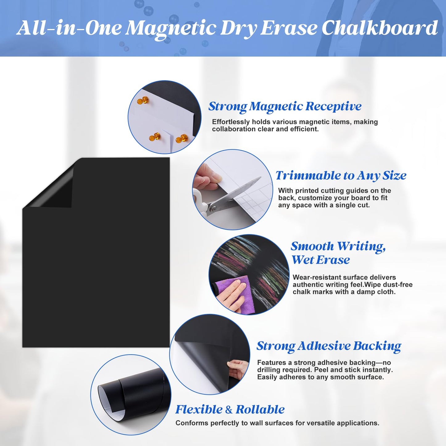 TJJINI Magnetic Chalkboard Contact Paper Adhesive 23" x 35.43", Magnetic Chalkboards for Wall, Peel and Stick Wall Decal for Classroom Home Includes Dustless Chalks and Wiping Cloth