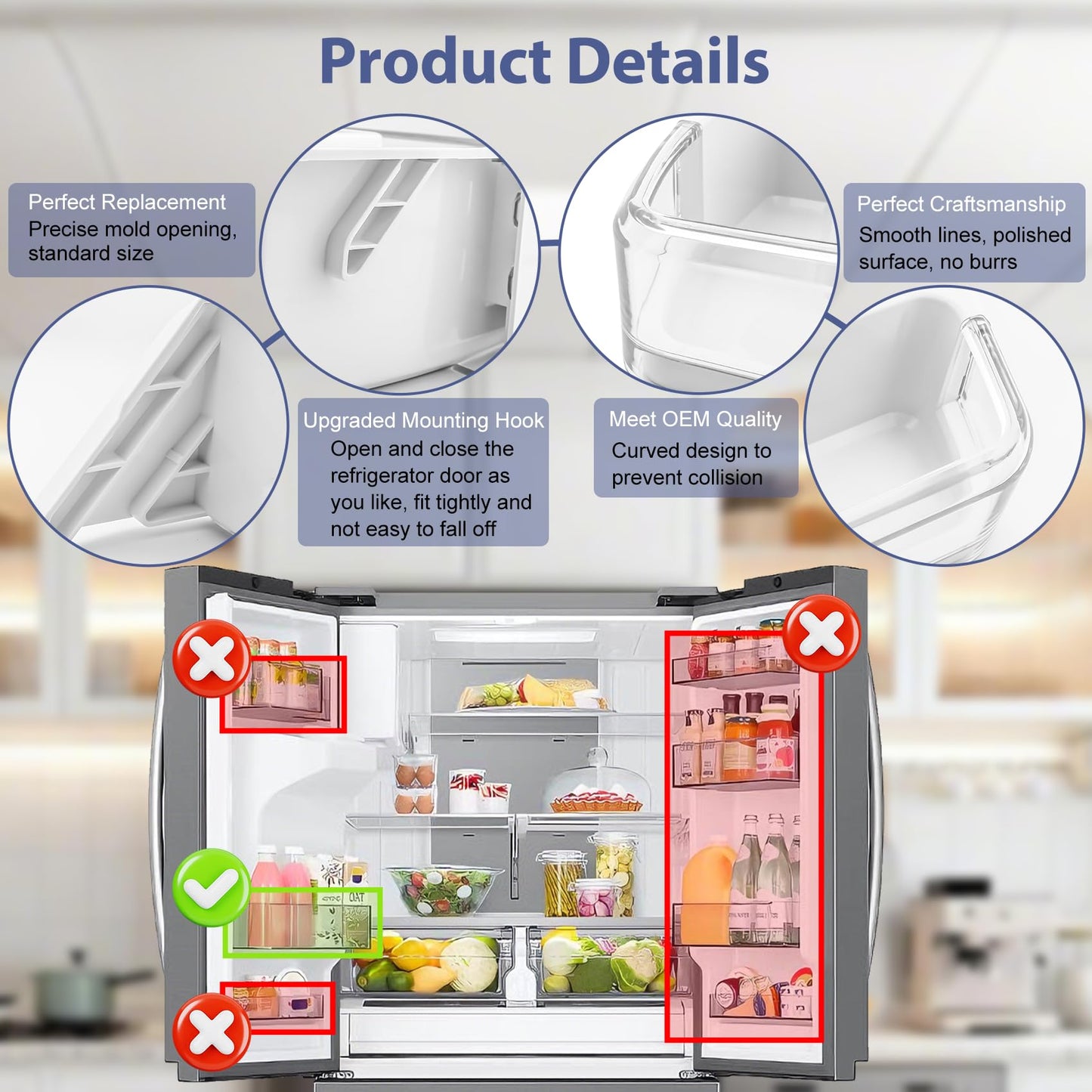 DA97-11478A Refrigerator Door Bin Compatible with Samsung Refrigerator Left Middle Door Shelf Bin RFG298HDRS, RFG296HDBP, RFG296HDPN, RFG296HDRS etc, Replace DA63-06471A, AP5332064 Door Shelf Bin